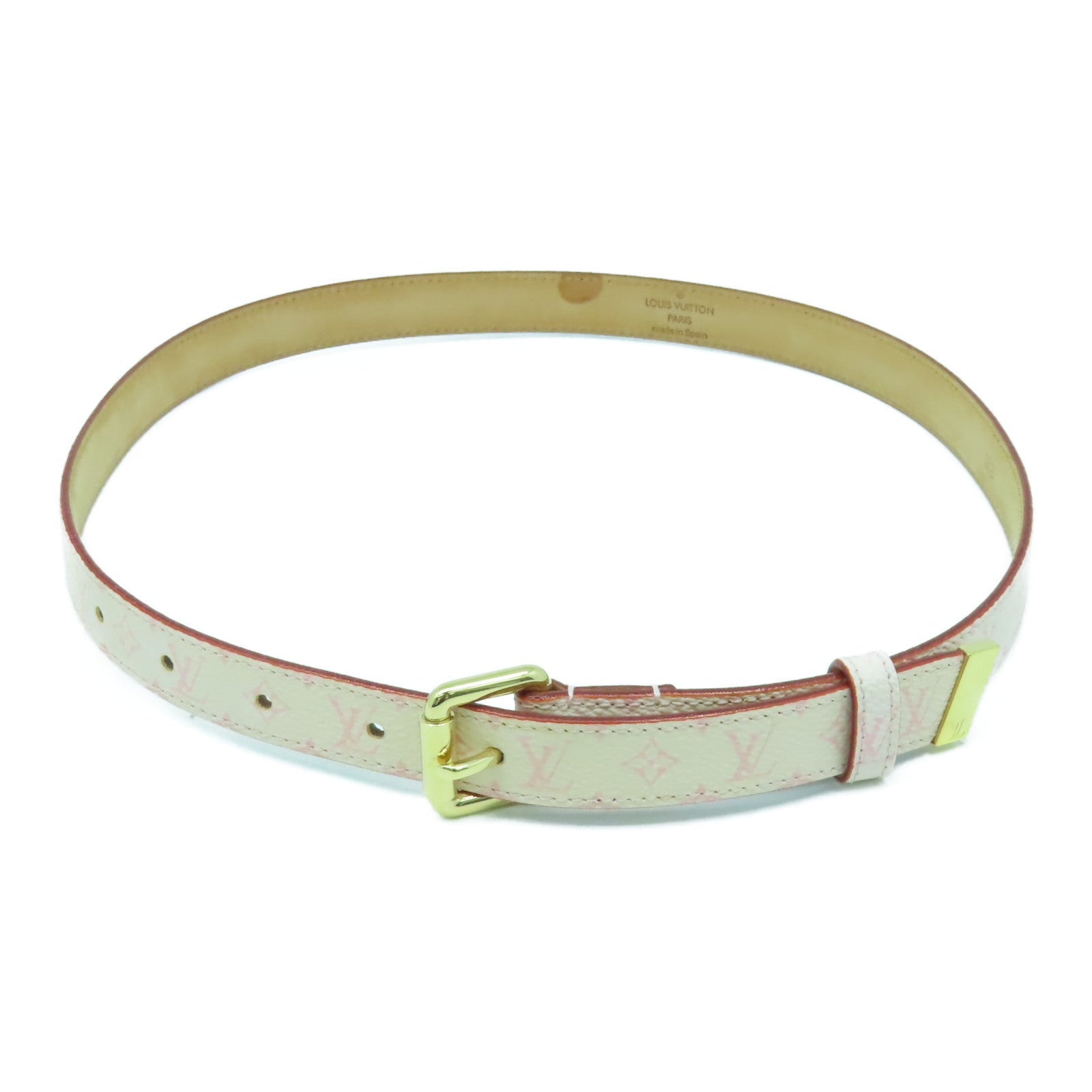 LOUIS VUITTON Monogram Cherry Blossom Ceinture金扣皮帶粉紅色