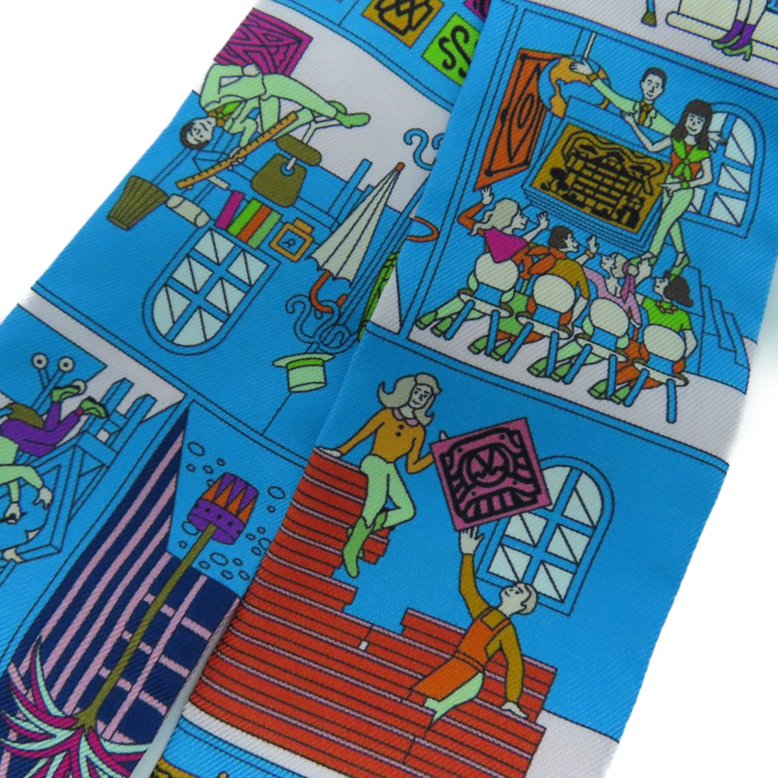 HERMES 絲質Twilly Scarf絲巾藍色/桃紅色