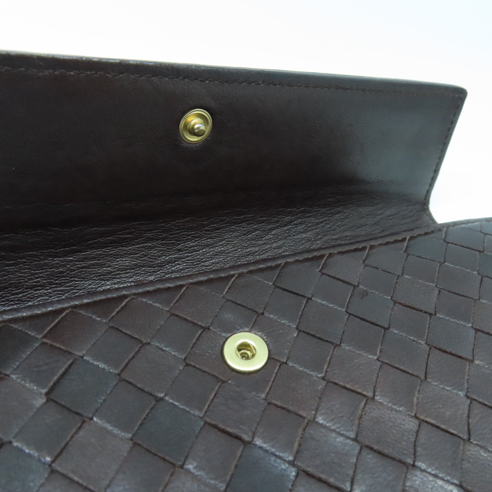 BOTTEGA VENETA Textured Leather Long Wallet Gold Buckle Long Wallet Brown