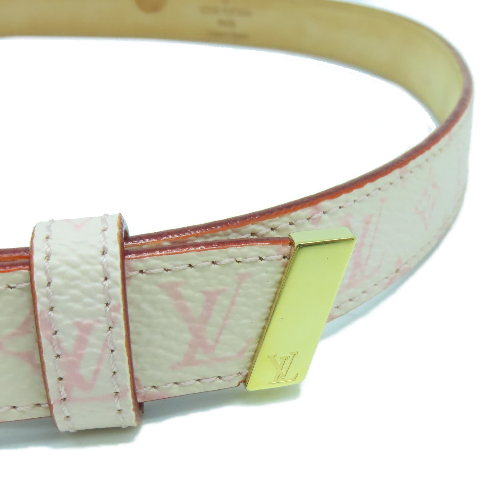 LOUIS VUITTON Monogram Cherry Blossom Ceinture金扣皮帶粉紅色