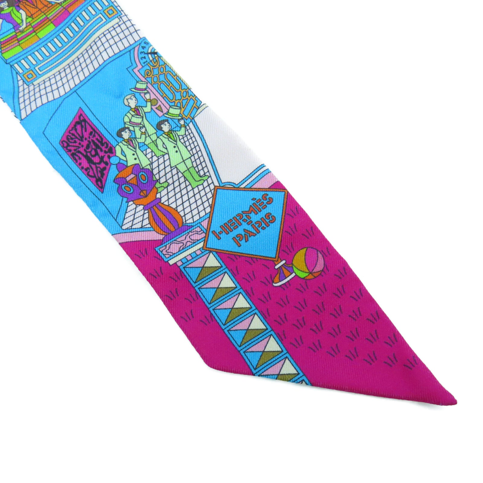 HERMES 絲質Twilly Scarf絲巾藍色/桃紅色