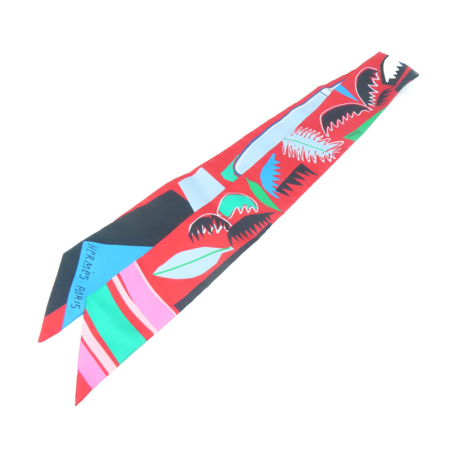 HERMES 絲質Twilly絲巾紅色/黑色/藍色