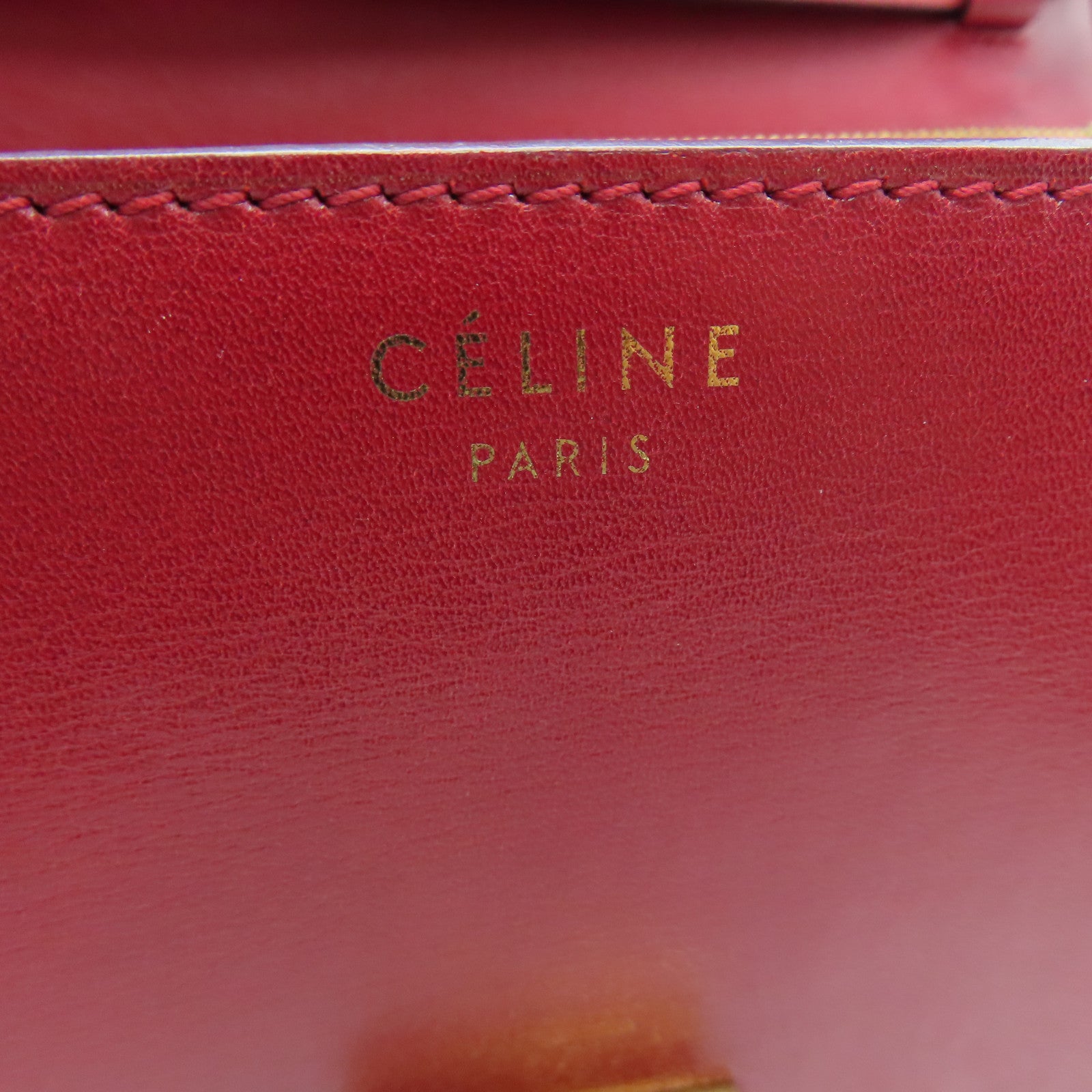 CELINE 【激減優惠】牛皮皮革Box Shoulder Bag金扣肩背袋紅色