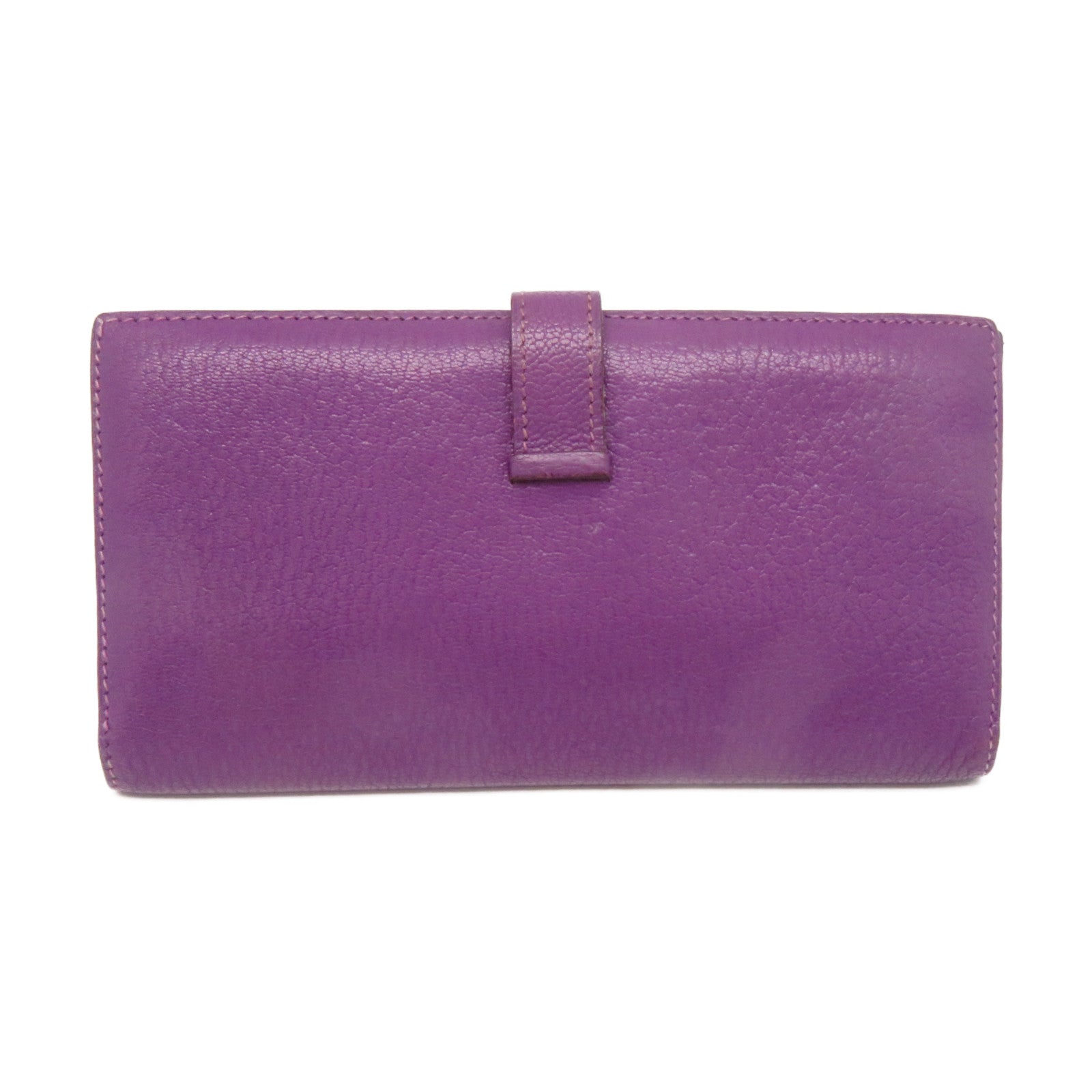 HERMES Chevre皮革Bearn W Snap Long Wallet銀扣長錢包5H紫色