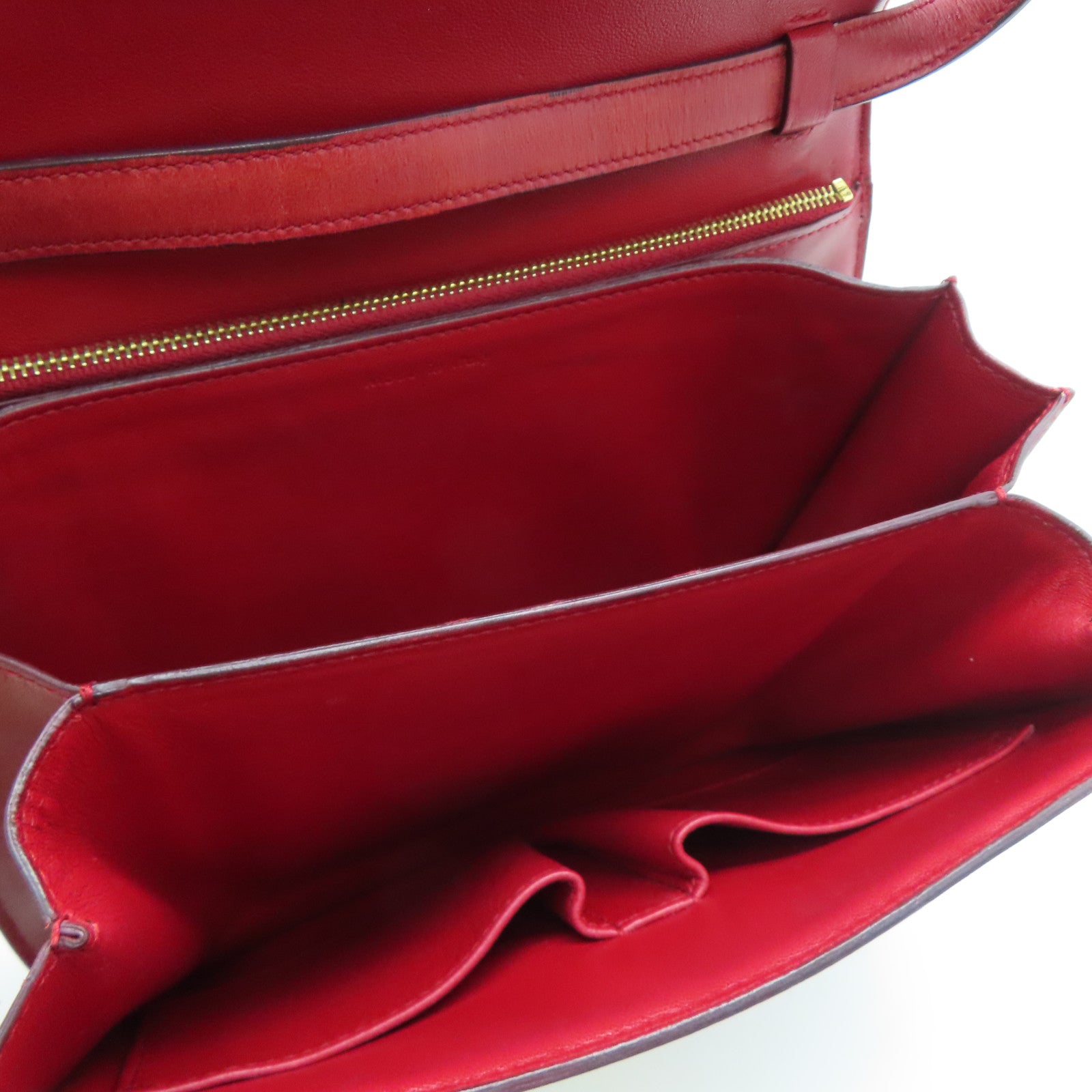 CELINE 【激減優惠】牛皮皮革Box Shoulder Bag金扣肩背袋紅色