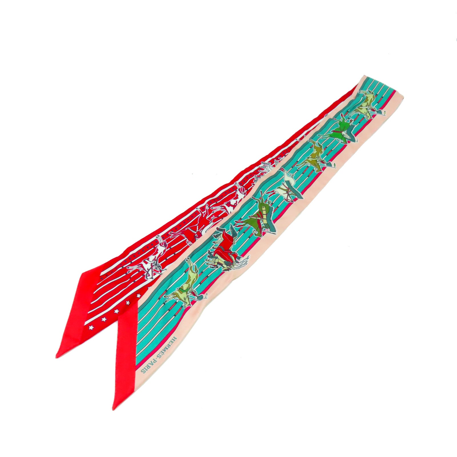 HERMES 絲質Twilly絲巾紅色/粉紅色/綠色