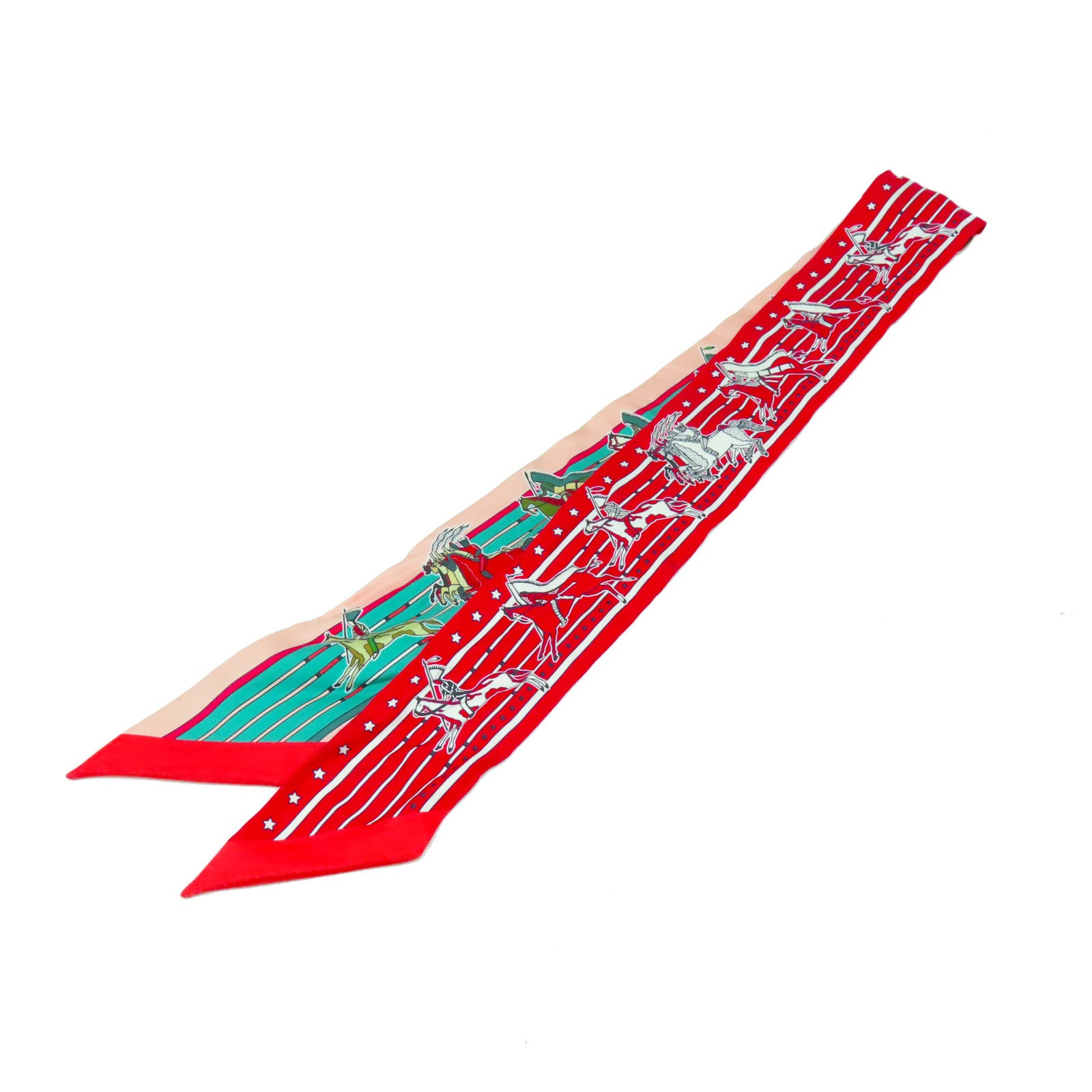 HERMES 絲質Twilly絲巾紅色/粉紅色/綠色