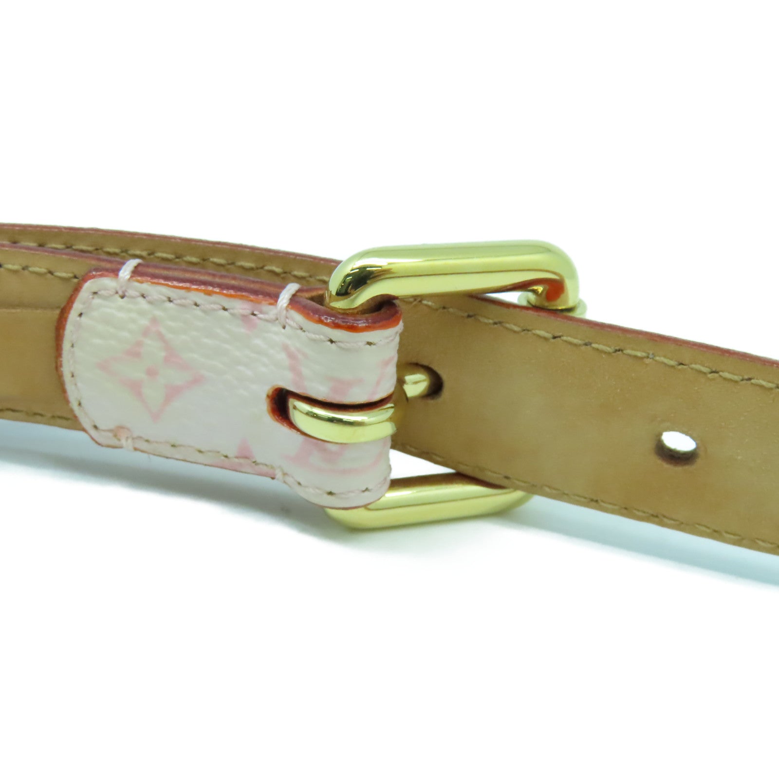 LOUIS VUITTON Monogram Cherry Blossom Ceinture金扣皮帶粉紅色