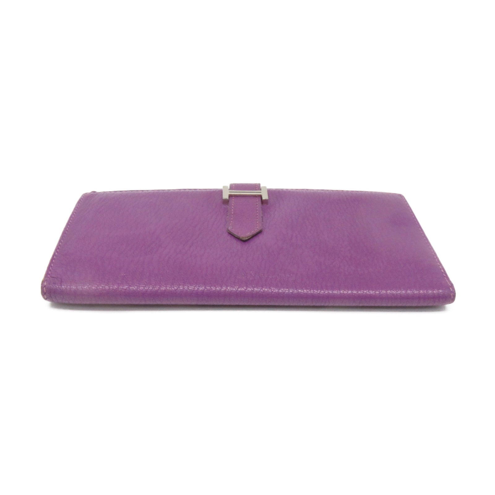 HERMES Chevre皮革Bearn W Snap Long Wallet銀扣長錢包5H紫色