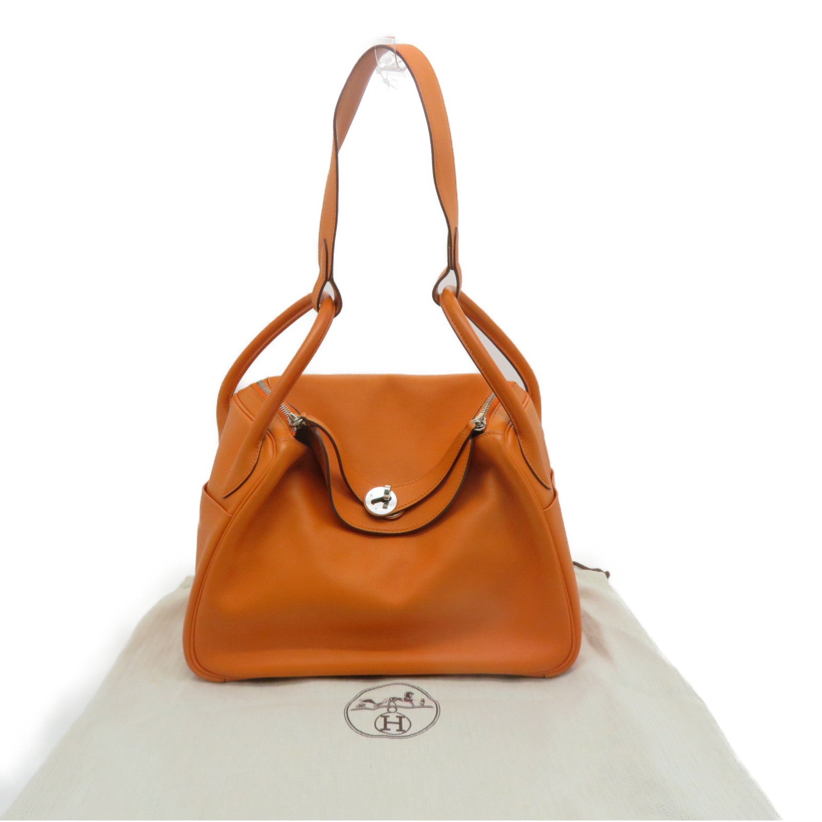 HERMES Swift皮革Lindy 30银扣肩背袋Orange橙色
