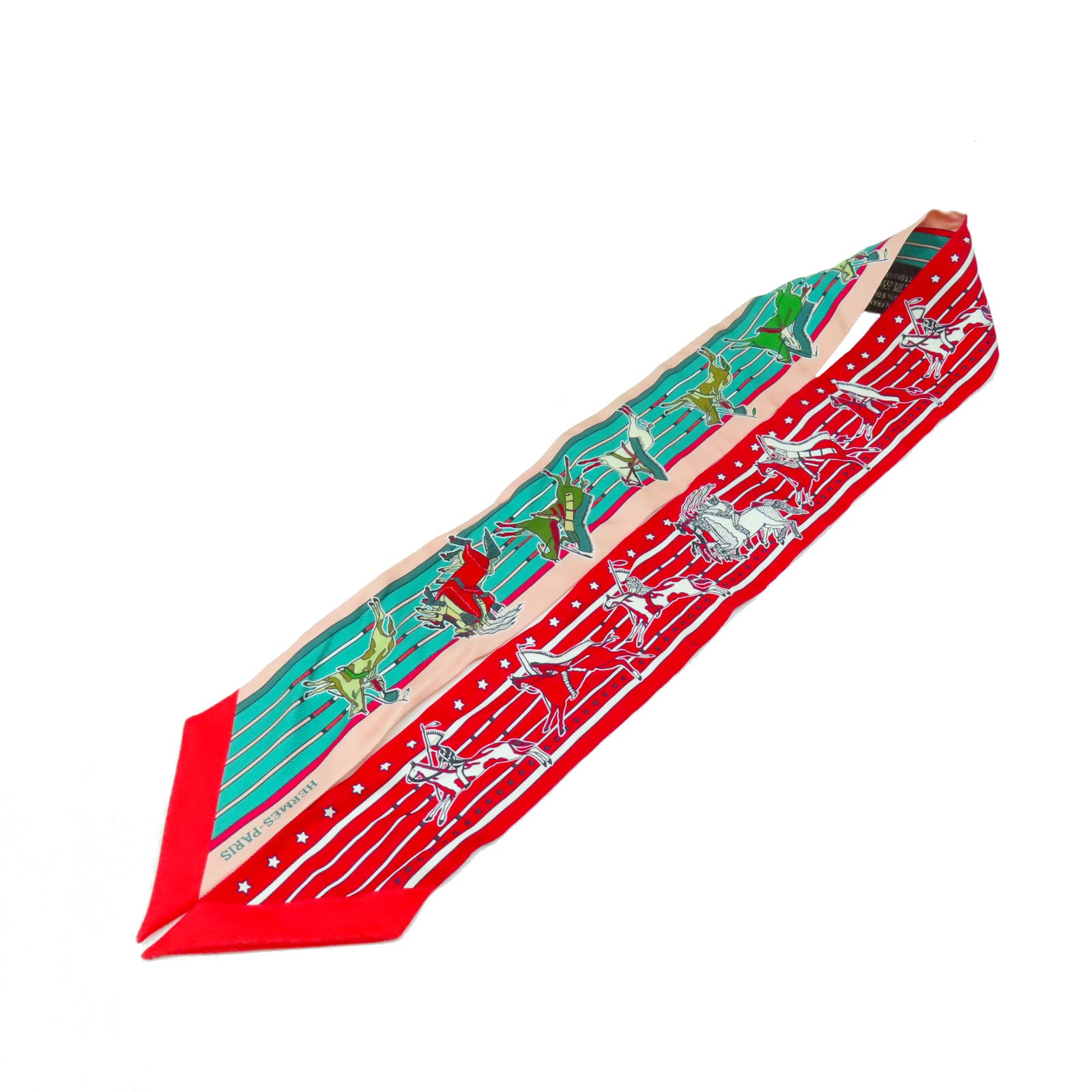 HERMES 絲質Twilly絲巾紅色/粉紅色/綠色