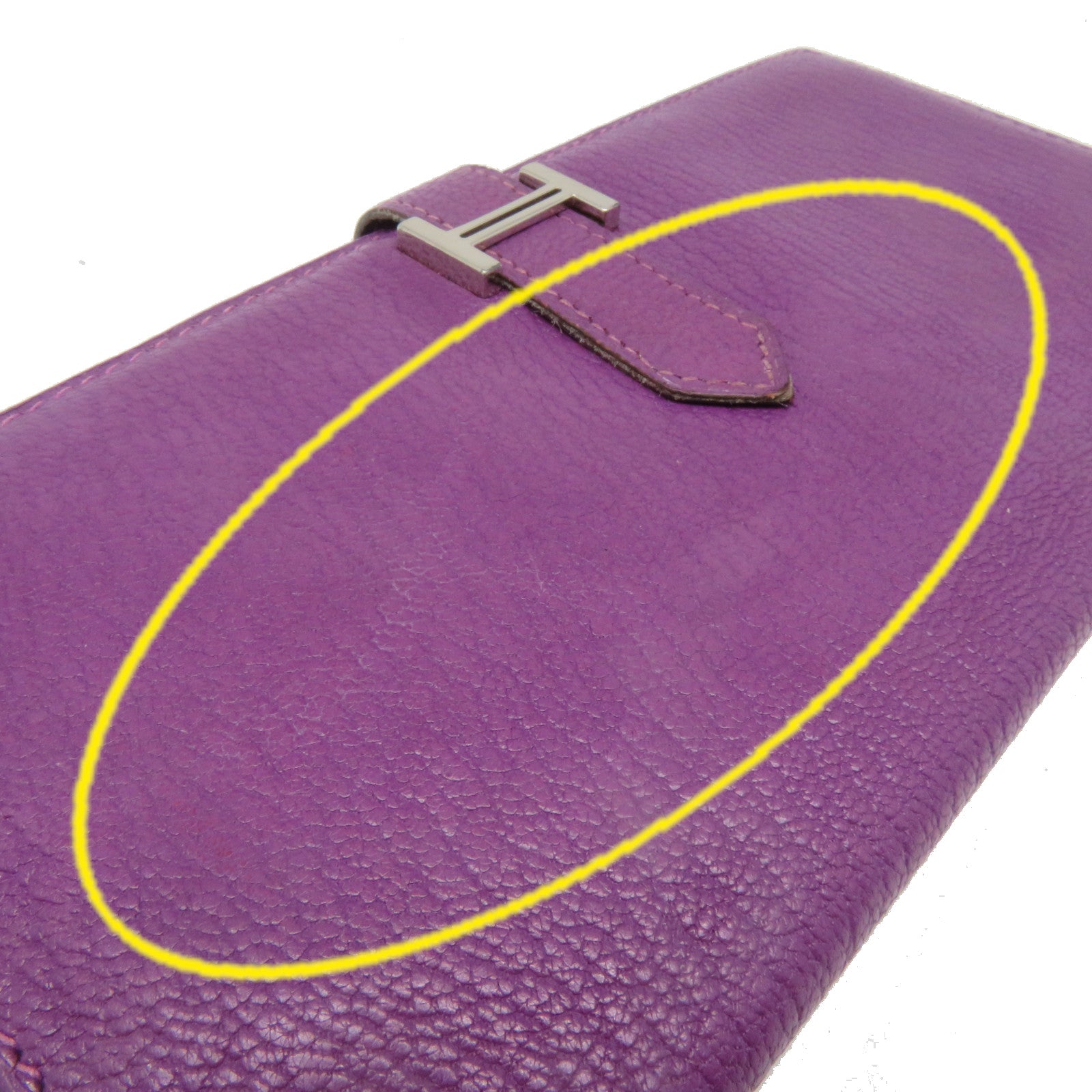 HERMES Chevre皮革Bearn W Snap Long Wallet銀扣長錢包5H紫色