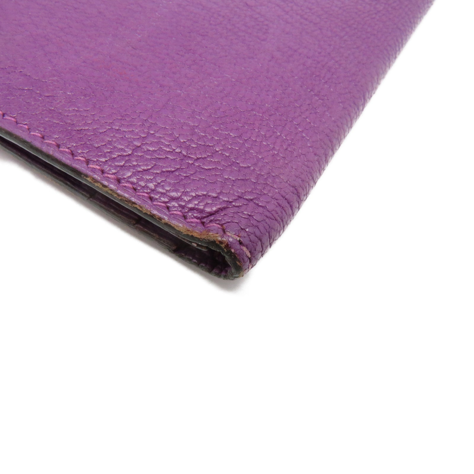 HERMES Chevre皮革Bearn W Snap Long Wallet銀扣長錢包5H紫色