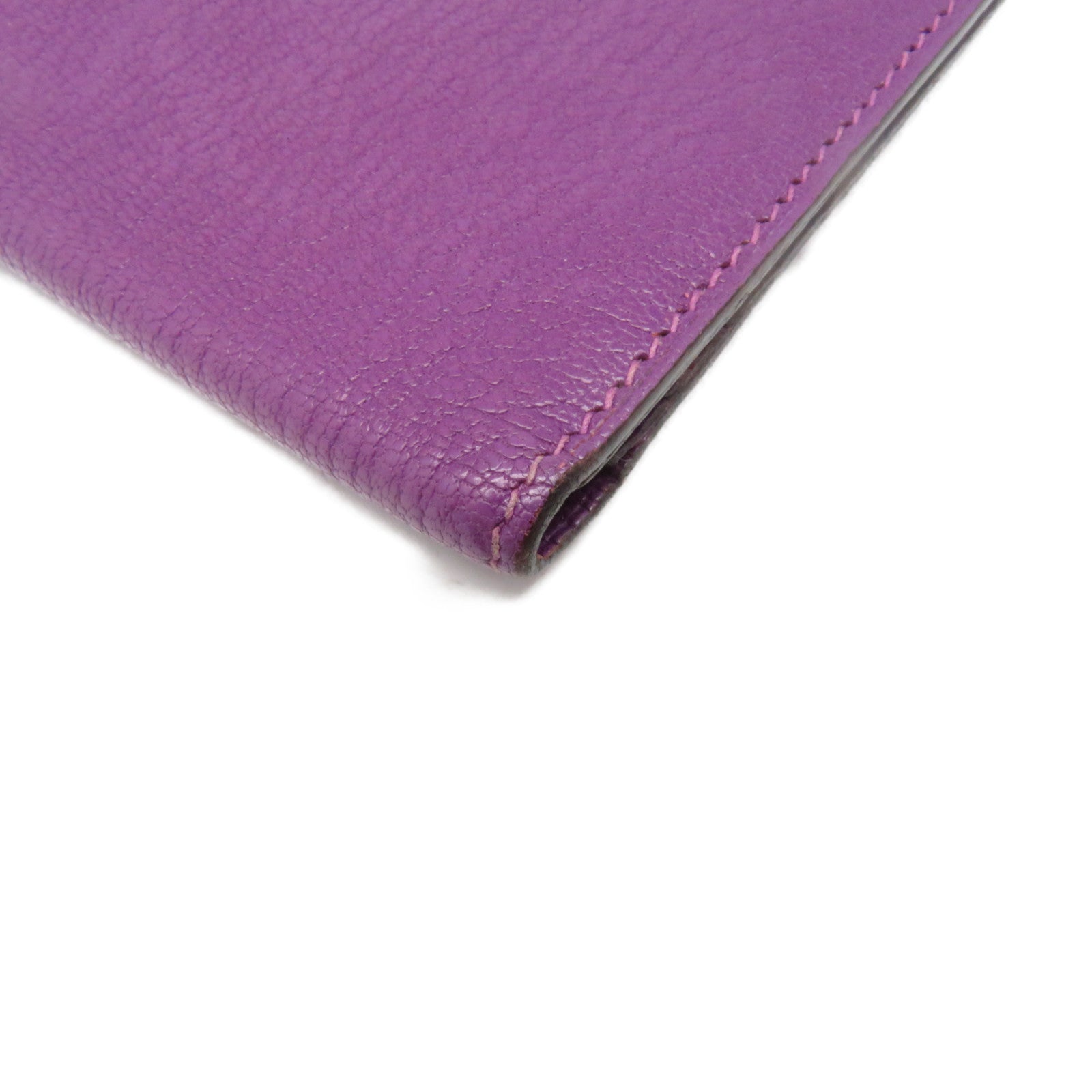 HERMES Chevre皮革Bearn W Snap Long Wallet銀扣長錢包5H紫色