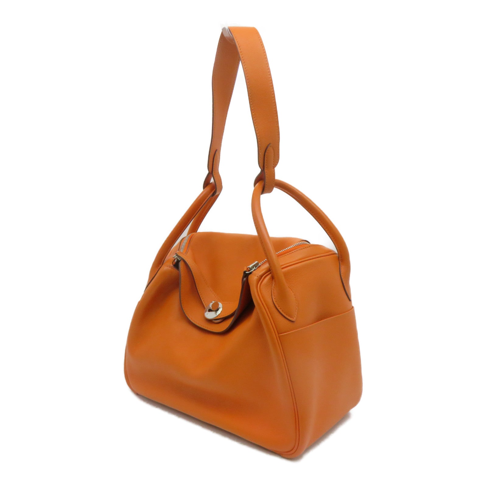 HERMES Swift皮革Lindy 30银扣肩背袋Orange橙色