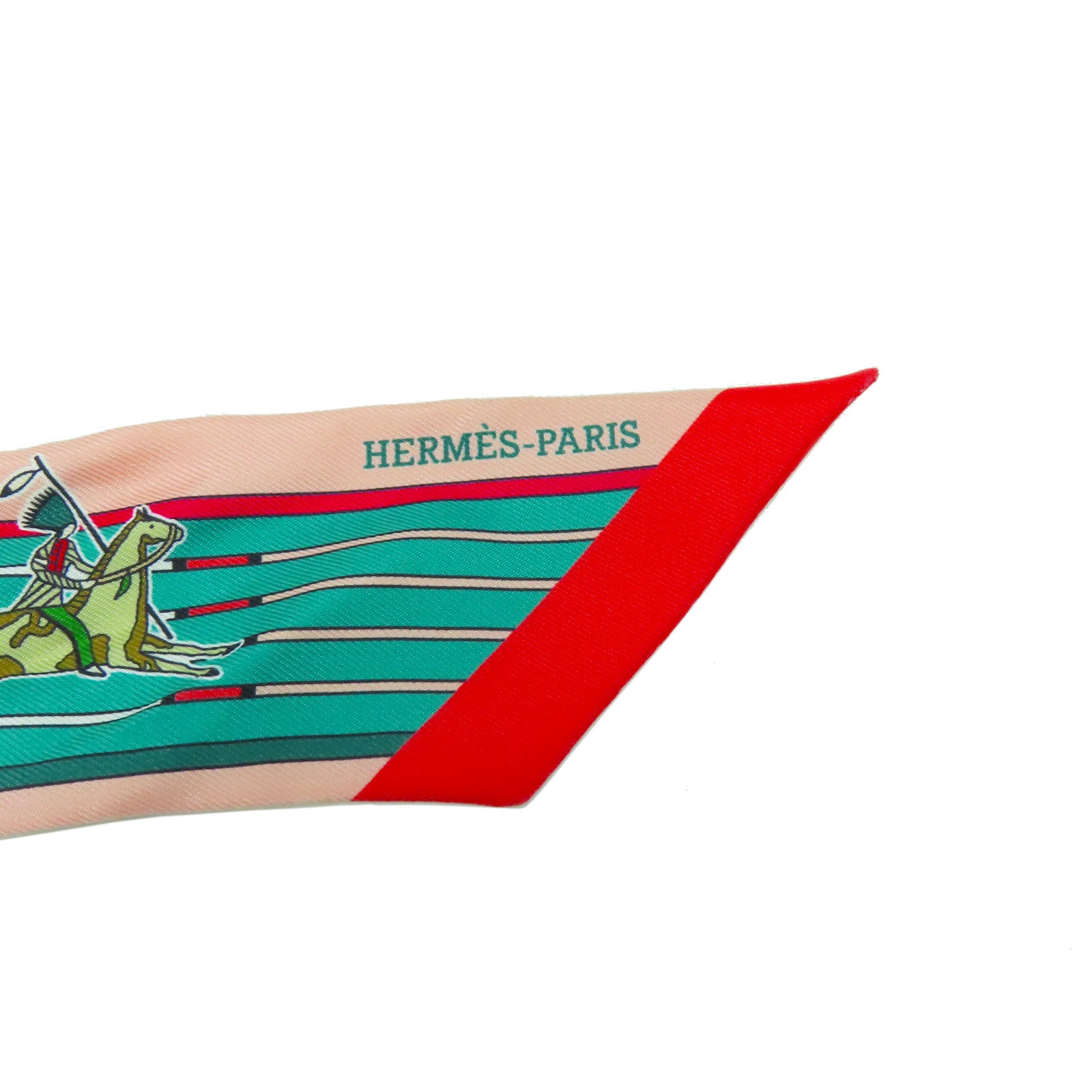 HERMES 絲質Twilly絲巾紅色/粉紅色/綠色