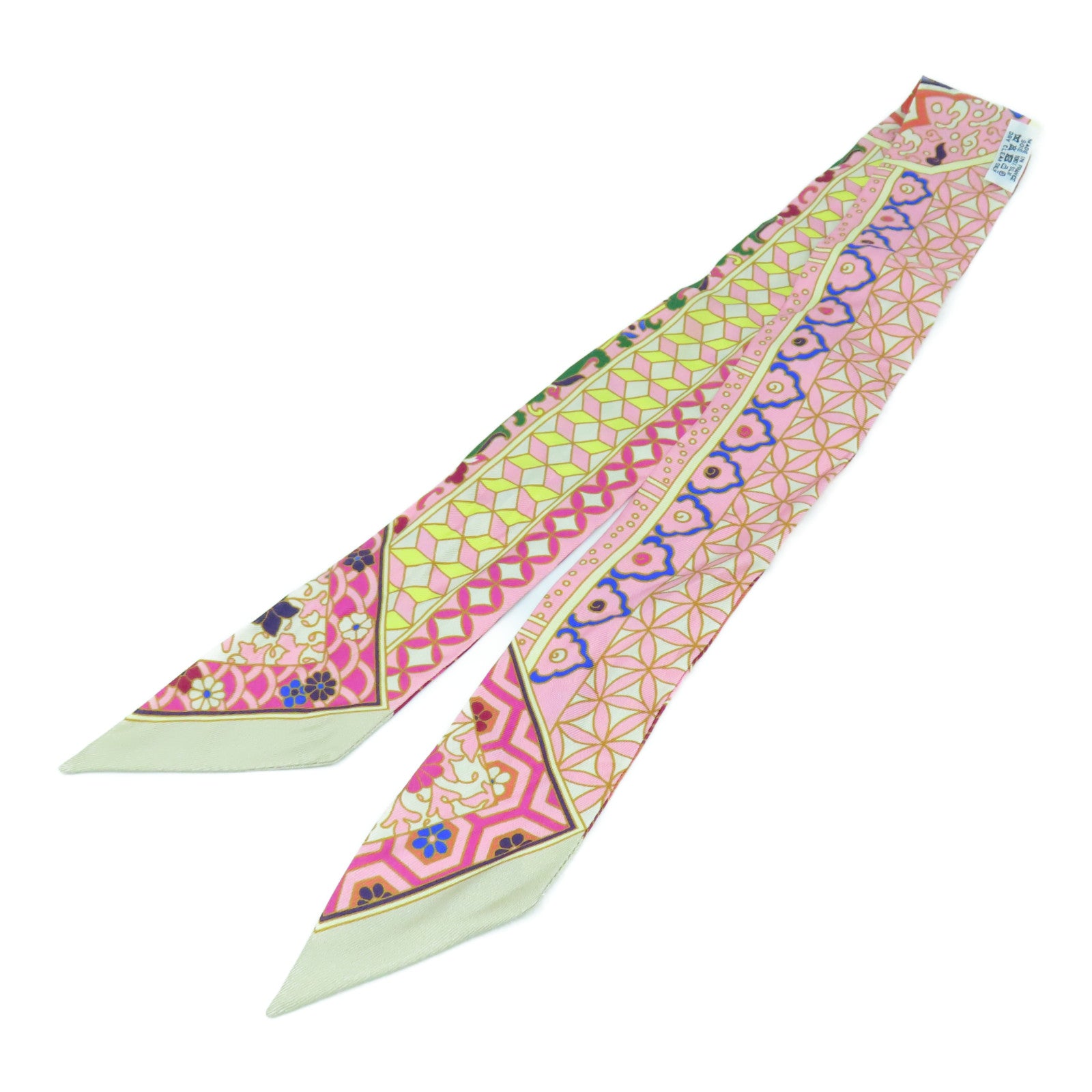 HERMES 【激減優惠】絲質Twilly Scarf絲巾粉紅色/橙色