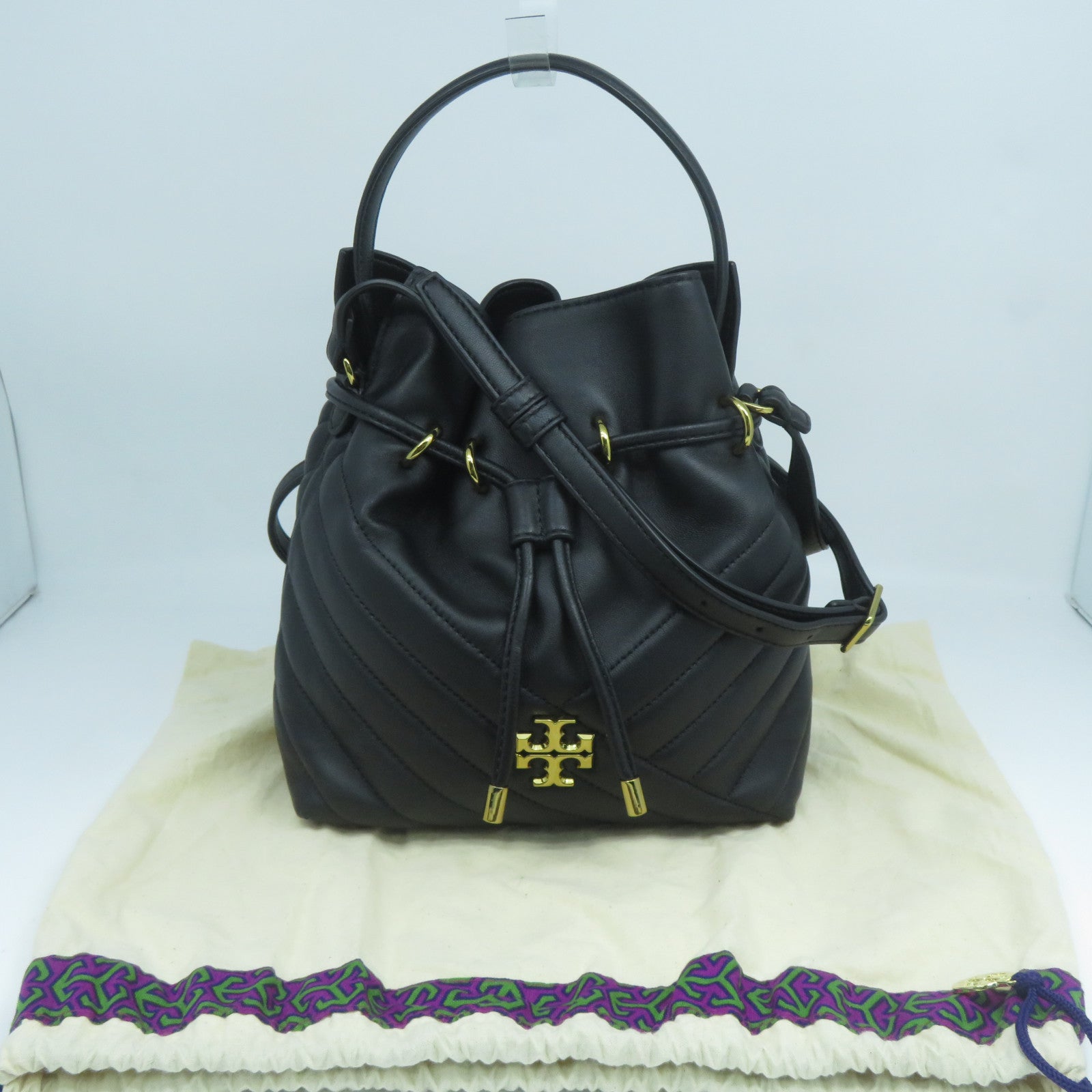 Tory Burch 牛皮皮革Shoulder Bag金扣手挽肩背兩用袋黑色