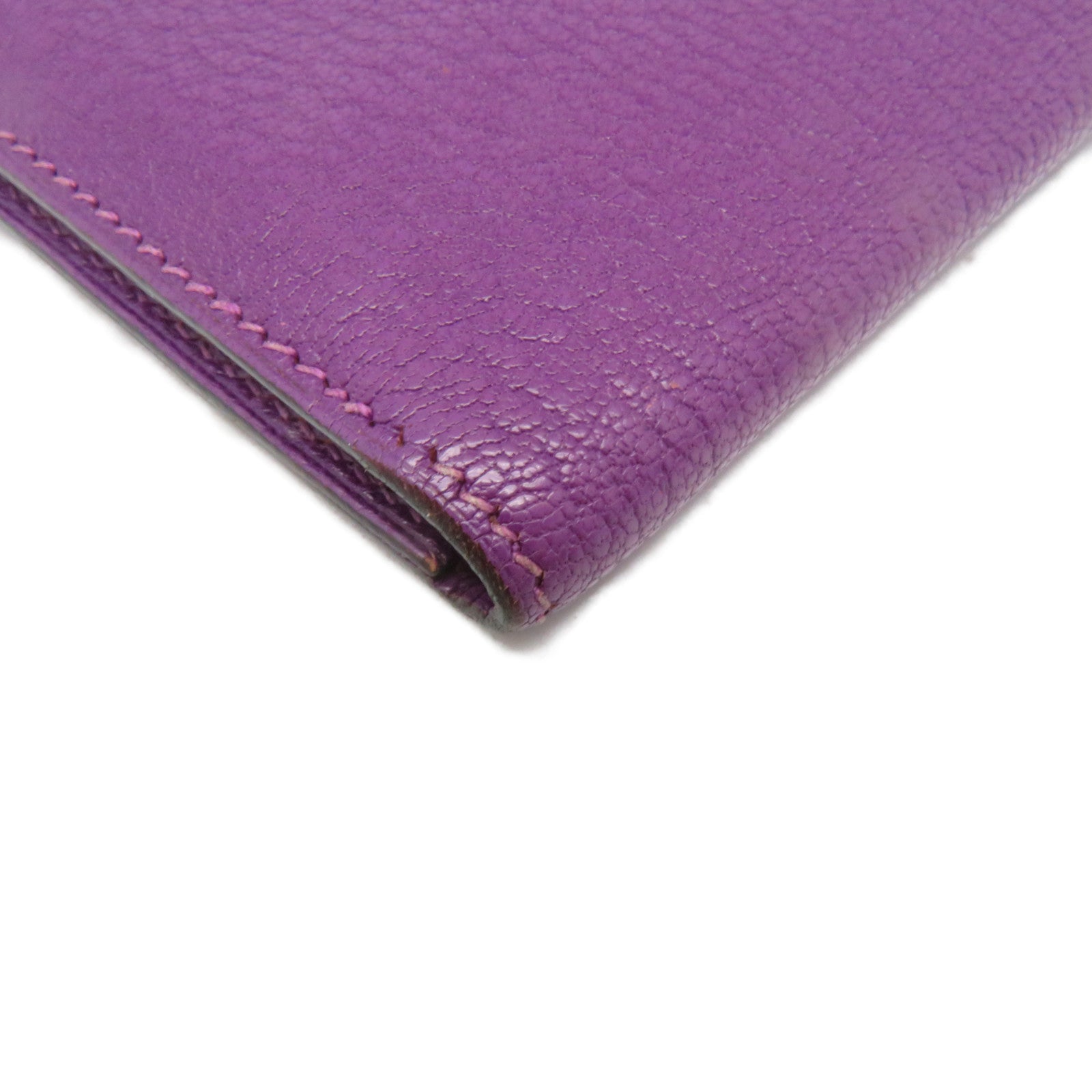HERMES Chevre皮革Bearn W Snap Long Wallet銀扣長錢包5H紫色
