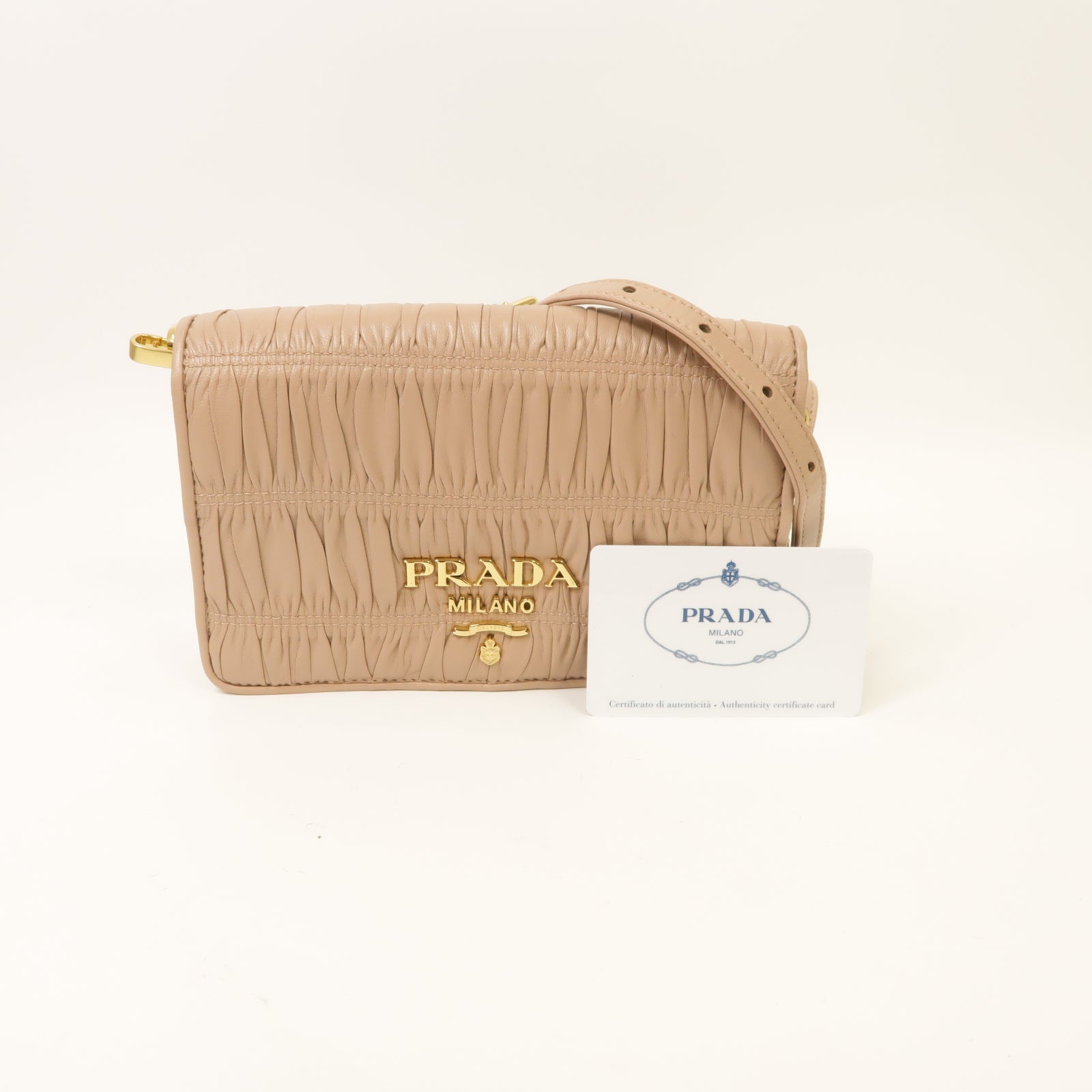 PRADA 羊皮皮革Nappa Gaufre Flap Cipria金扣鏈帶肩背袋粉紅色