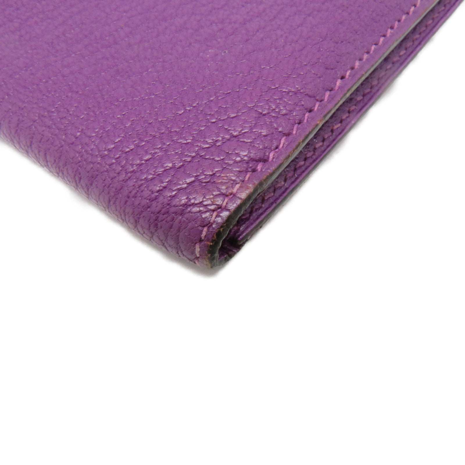 HERMES Chevre皮革Bearn W Snap Long Wallet銀扣長錢包5H紫色