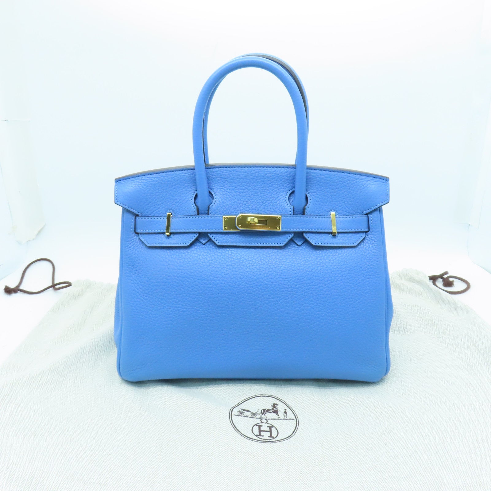 HERMES Togo皮革Birkin 30金扣手挽袋淺藍色
