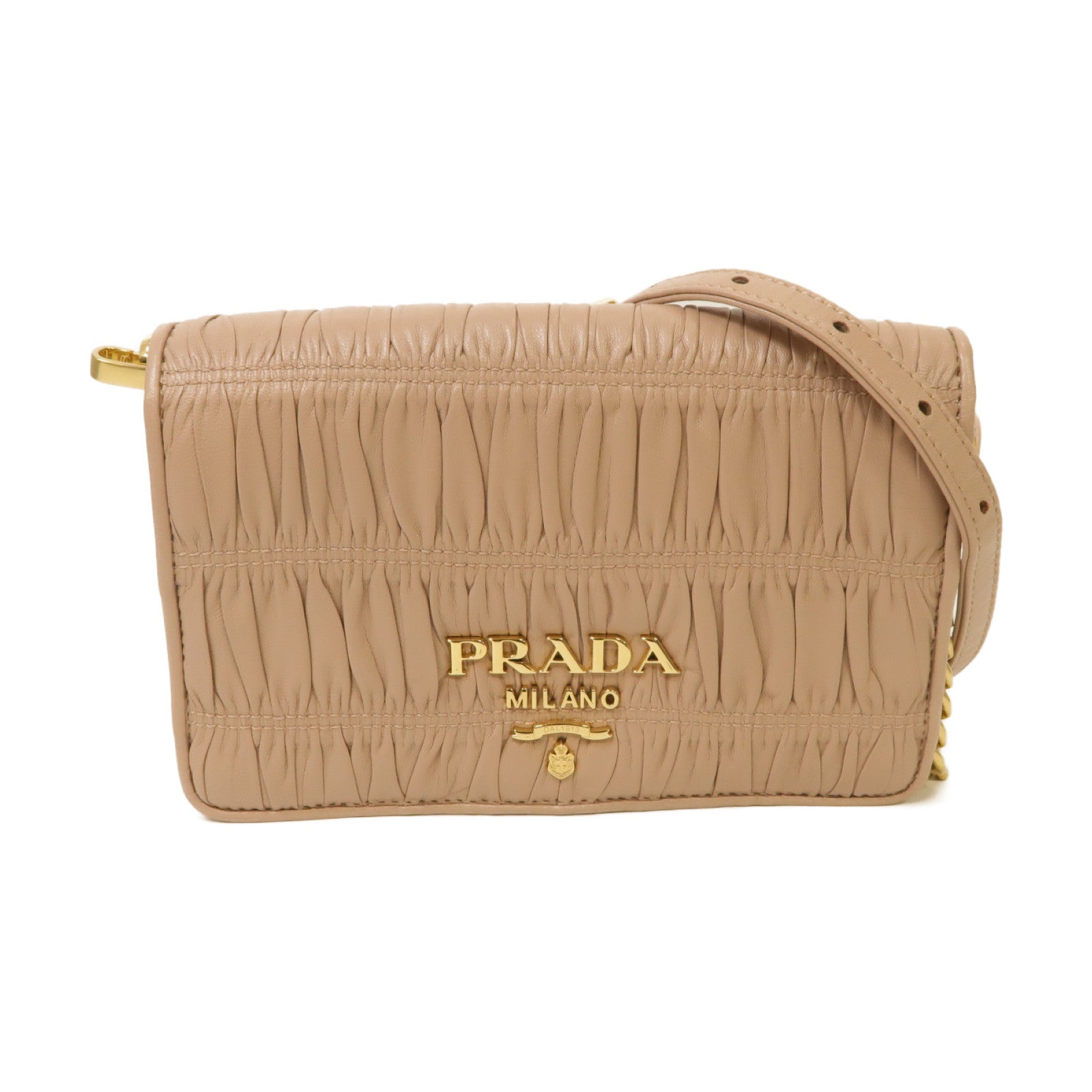PRADA 羊皮皮革Nappa Gaufre Flap Cipria金扣鏈帶肩背袋粉紅色