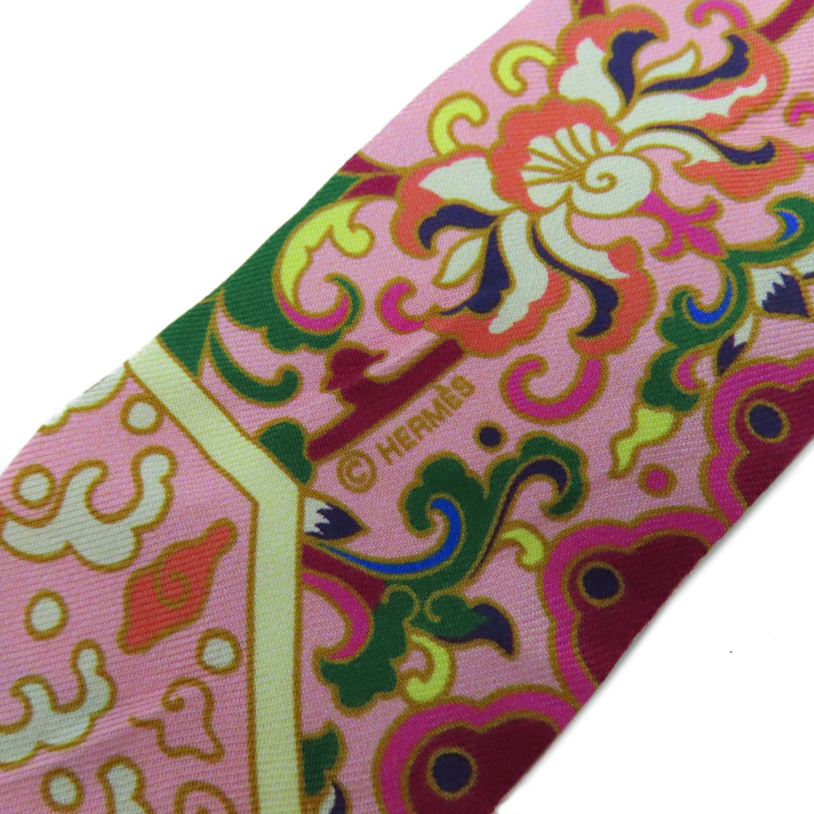 HERMES 【激減優惠】絲質Twilly Scarf絲巾粉紅色/橙色
