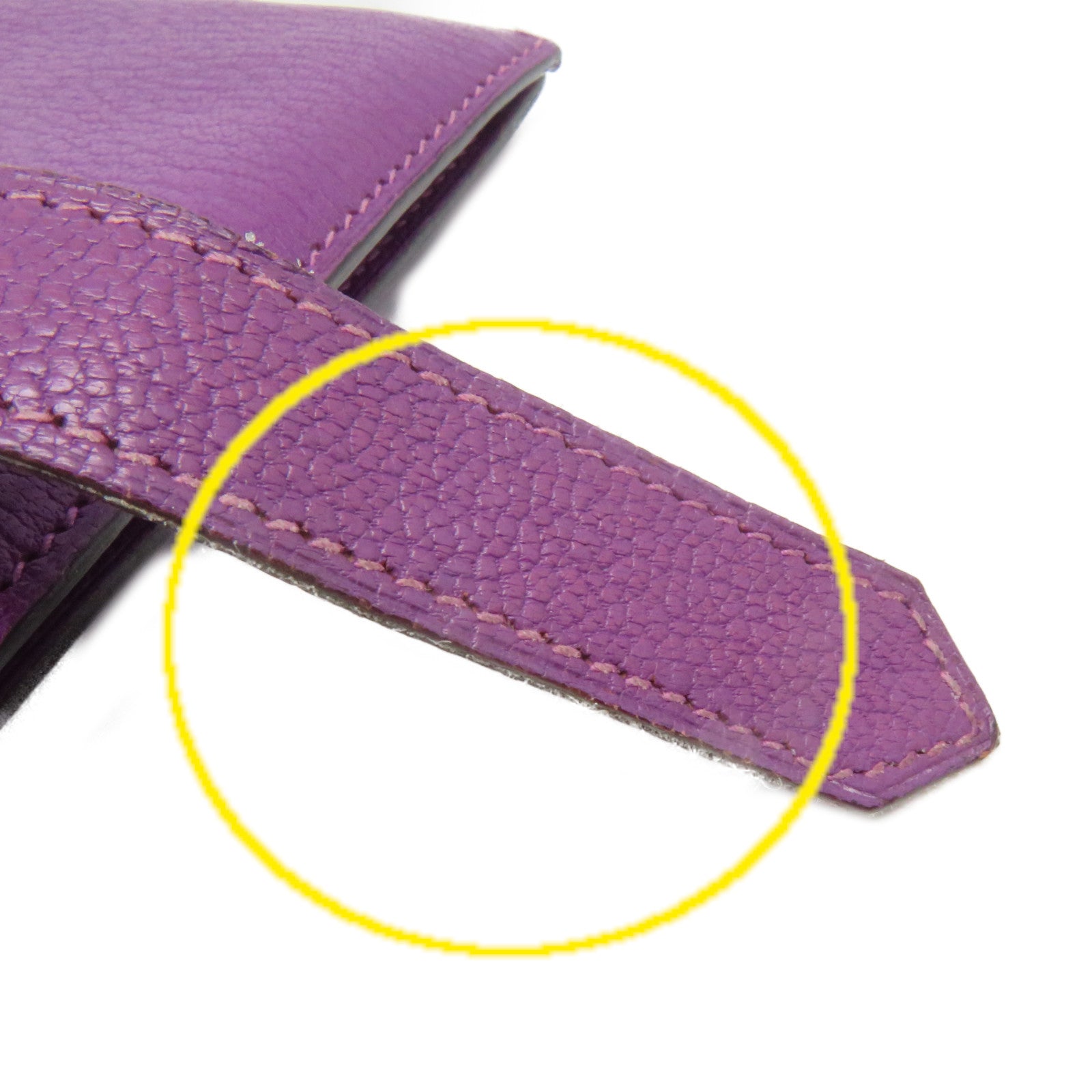 HERMES Chevre皮革Bearn W Snap Long Wallet銀扣長錢包5H紫色