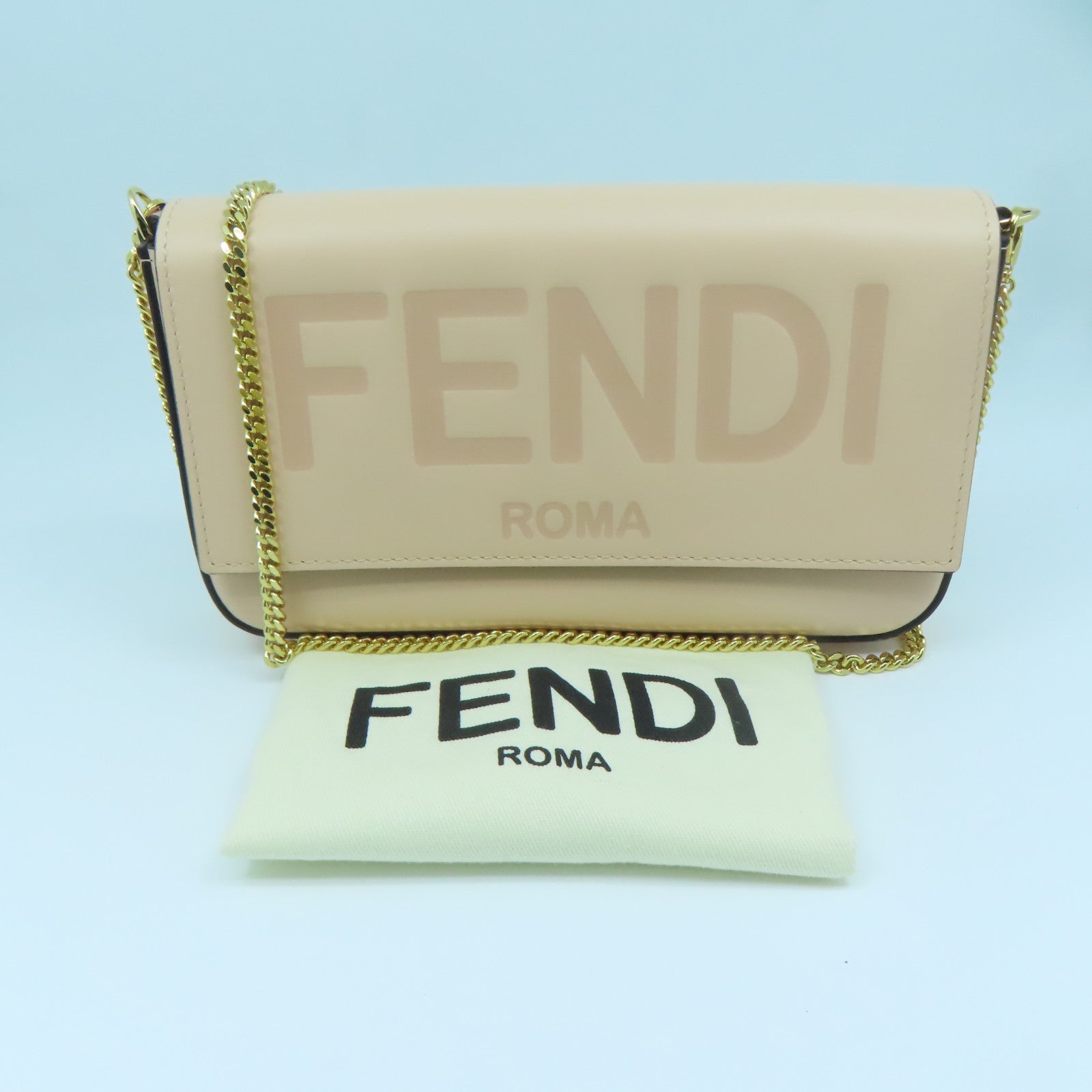 FENDI 牛皮皮革Chain Wallet金扣鏈帶肩背袋粉紅色
