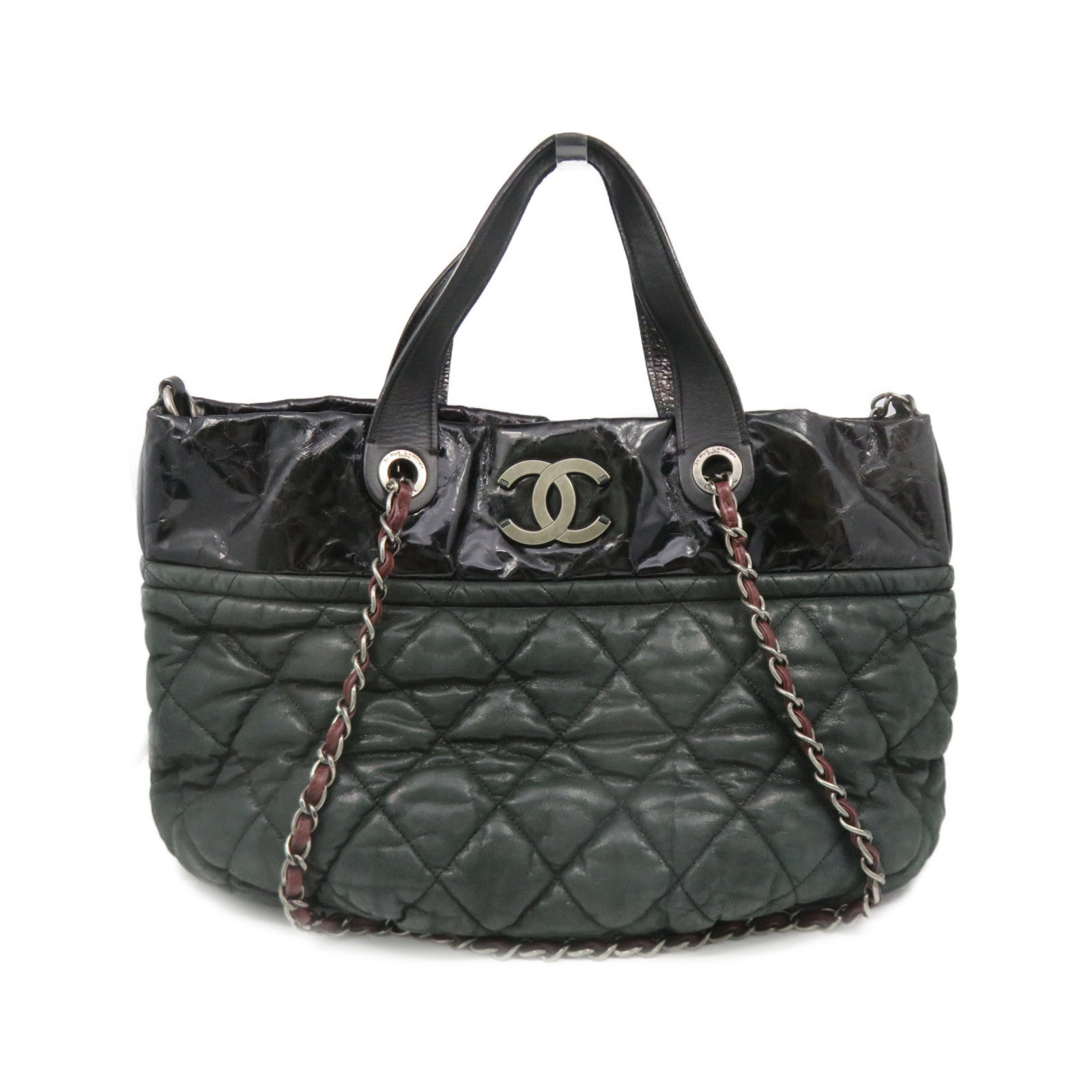 CHANEL [Sharp Discount] Lingge Cowhide Leather Chain Shoulder 2way Shoulder Bag Dark Green/Black