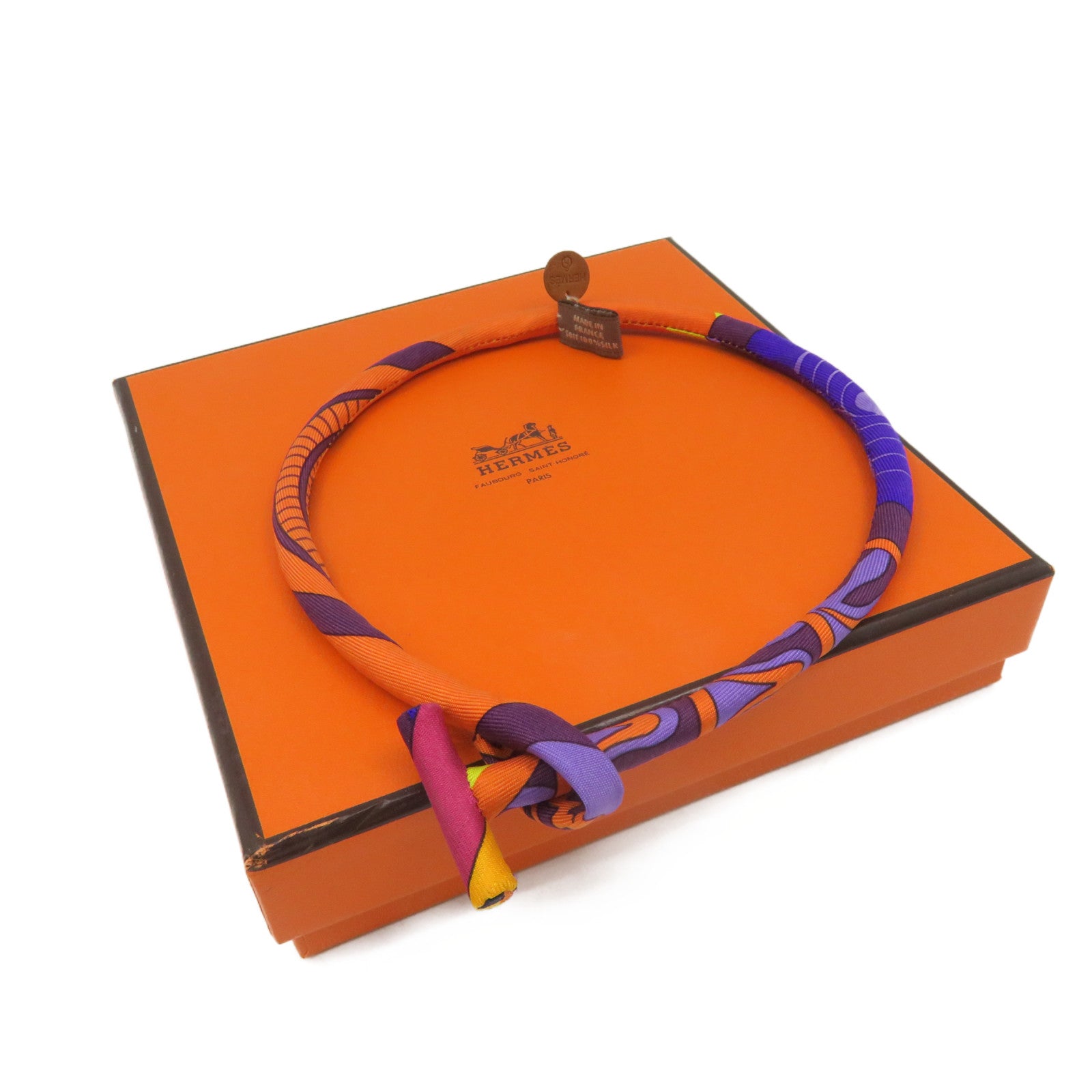 HERMES 【激減優惠】絲質Choker頸圈項鍊紫色/橙色