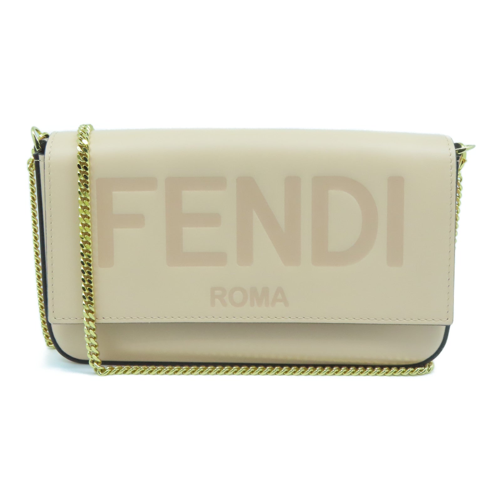 FENDI 牛皮皮革Chain Wallet金扣鏈帶肩背袋粉紅色