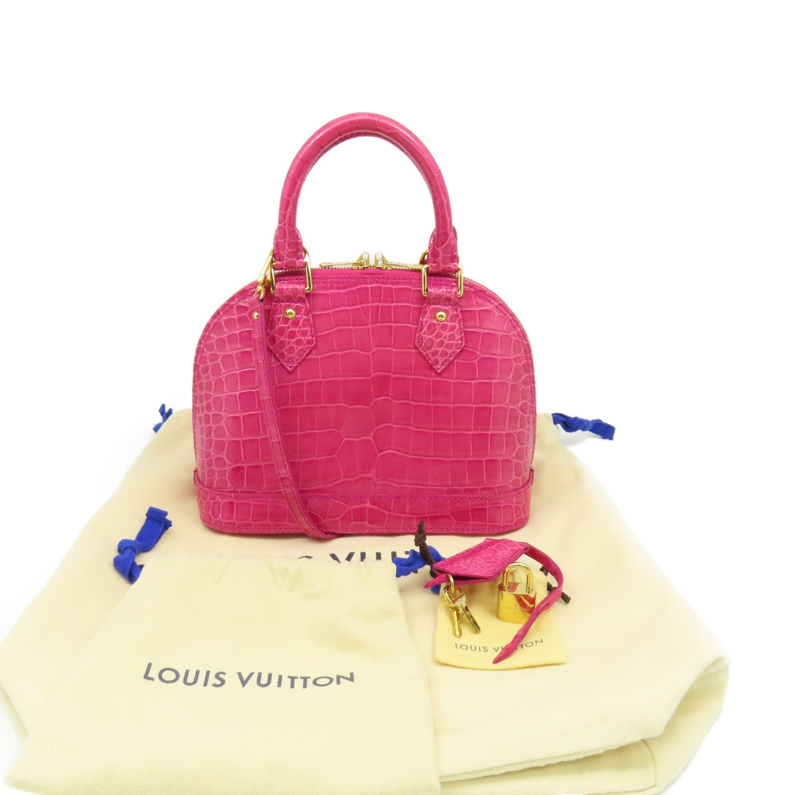LOUIS VUITTON 鱷魚皮革Alma 2Way Shoulder Bag手挽肩背兩用袋粉紅色