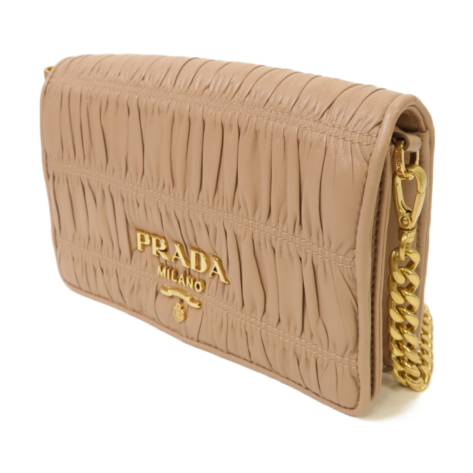 PRADA 羊皮皮革Nappa Gaufre Flap Cipria金扣鏈帶肩背袋粉紅色