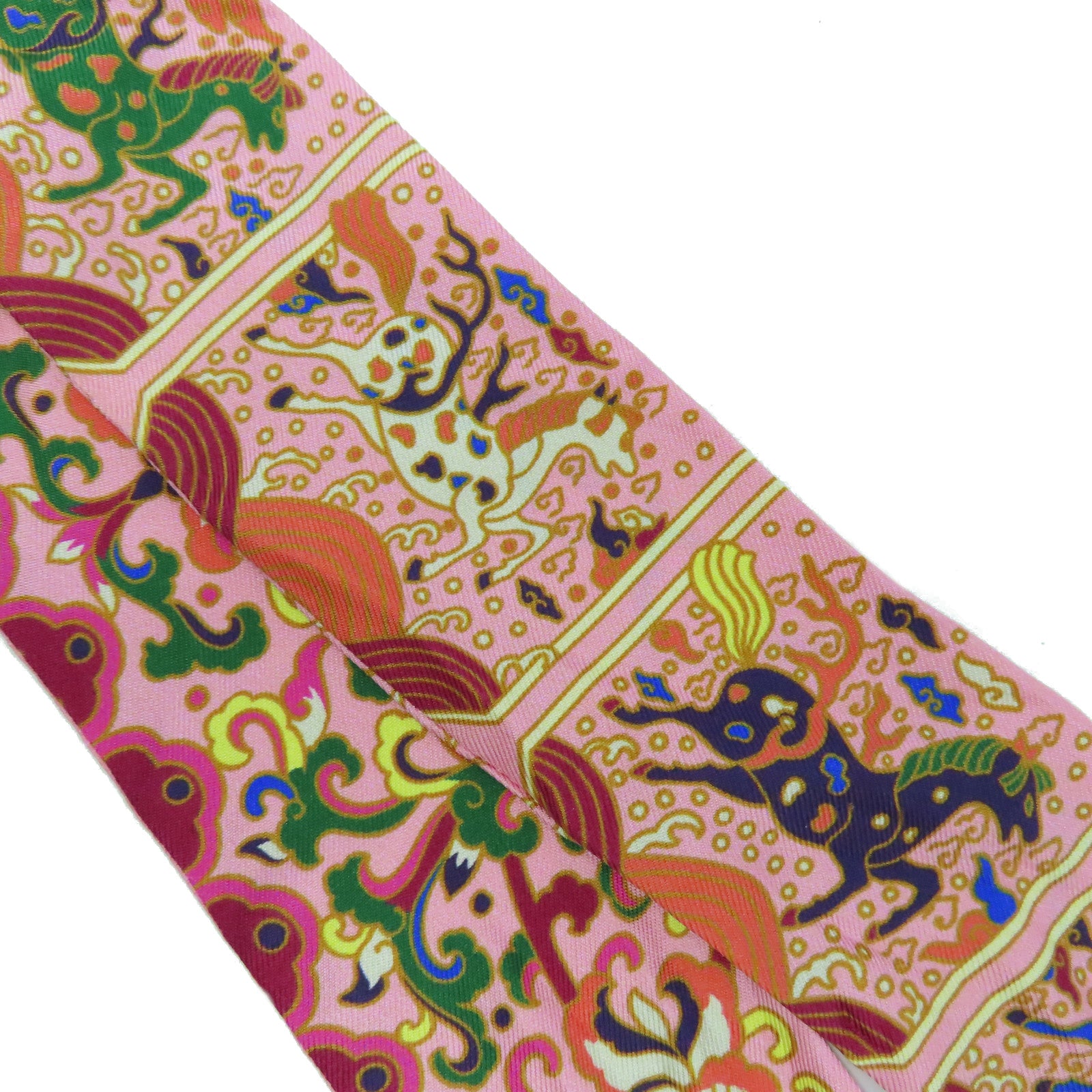 HERMES 【激減優惠】絲質Twilly Scarf絲巾粉紅色/橙色