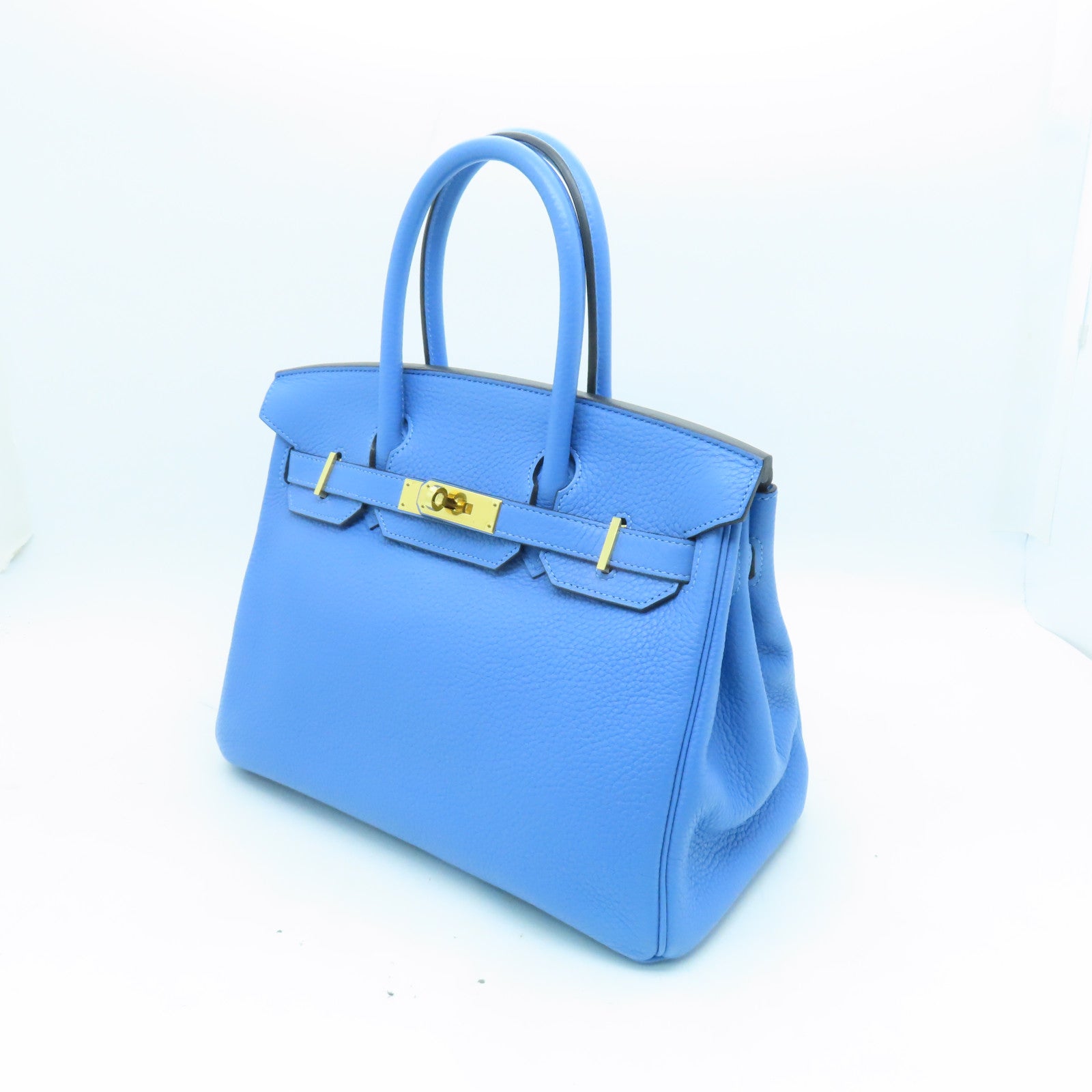 HERMES Togo皮革Birkin 30金扣手挽袋淺藍色