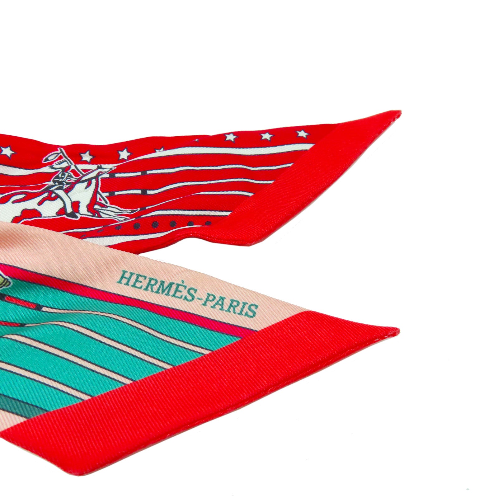HERMES 絲質Twilly絲巾紅色/粉紅色/綠色