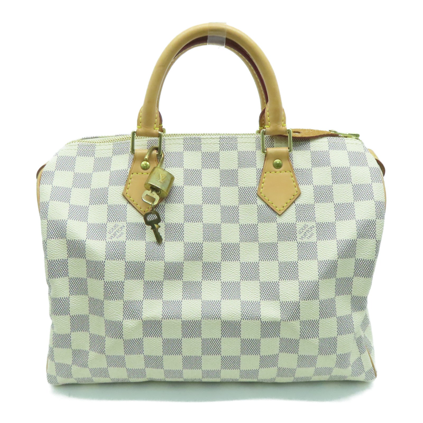 LOUIS VUITTON Damier Azur Speedy 30金扣手挽袋米白色