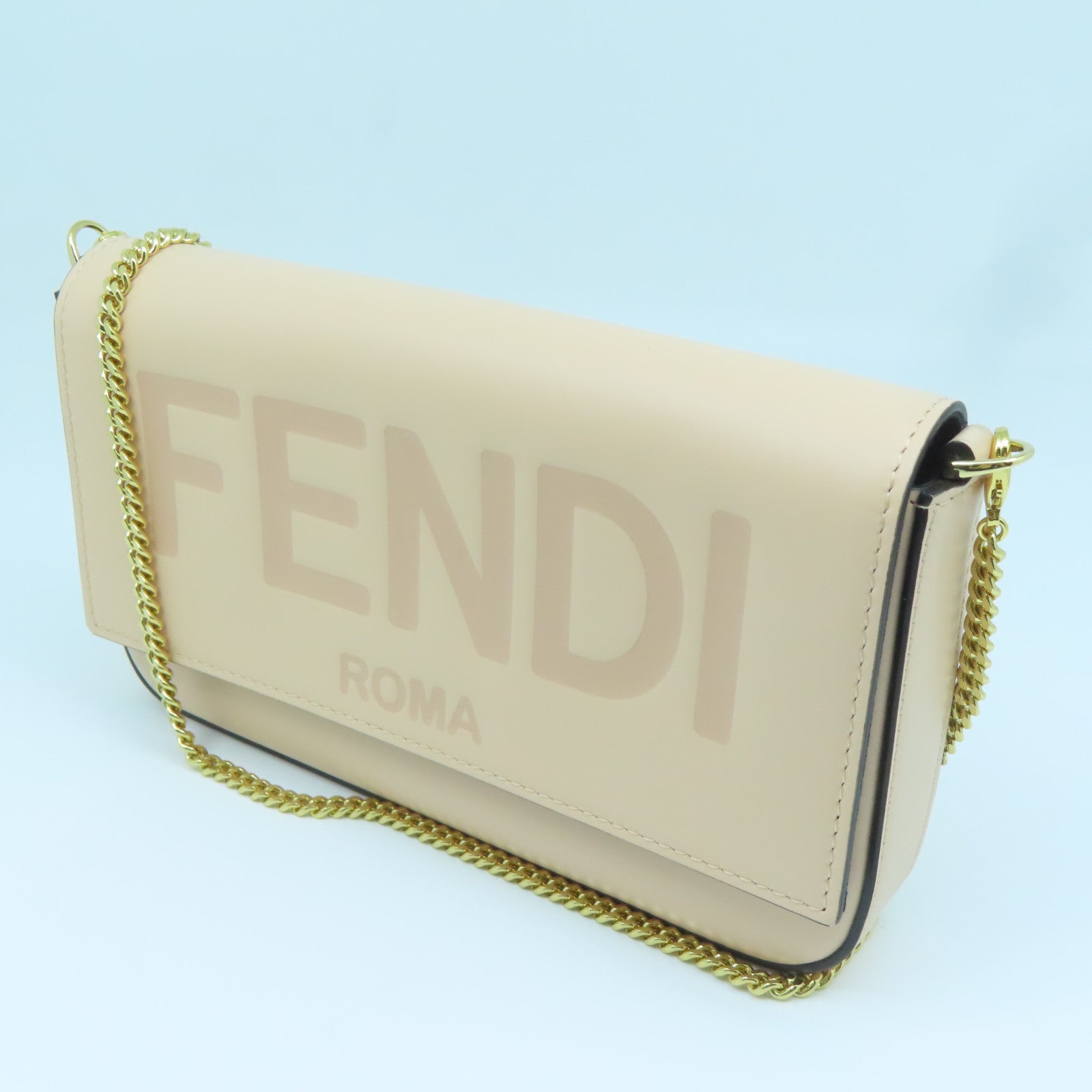 FENDI 牛皮皮革Chain Wallet金扣鏈帶肩背袋粉紅色