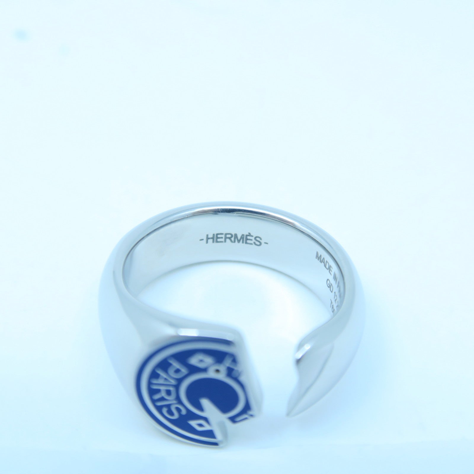 HERMES Metal Carrousel Ring Blue/Silver US#9.0