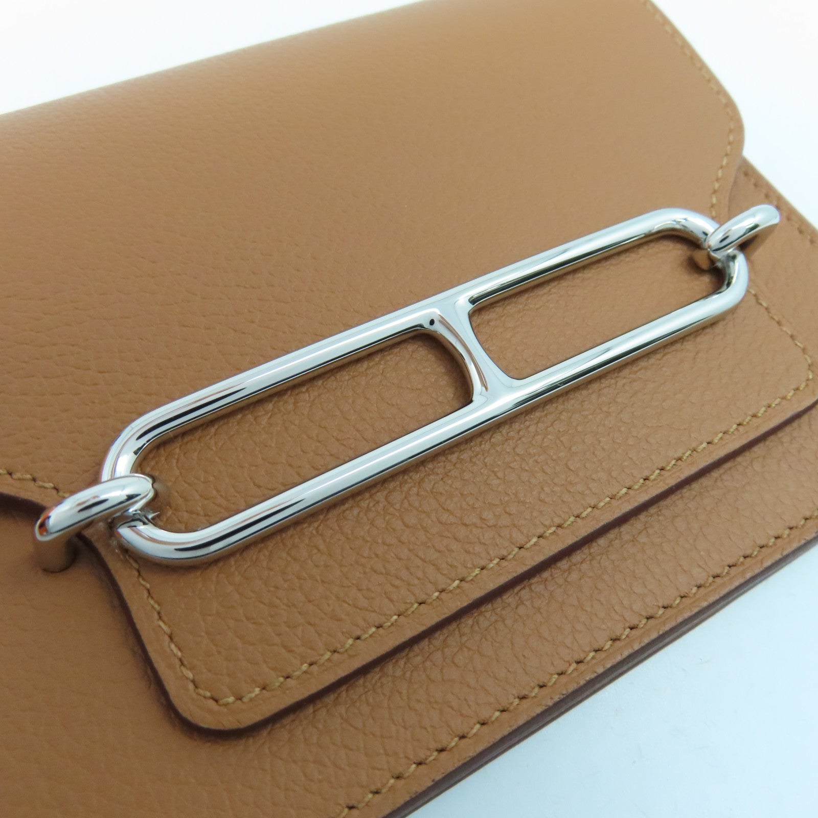 HERMES Evercolor Leather Roulis Slim Silver Buckle Wallet Classic Camel/Bubble Green