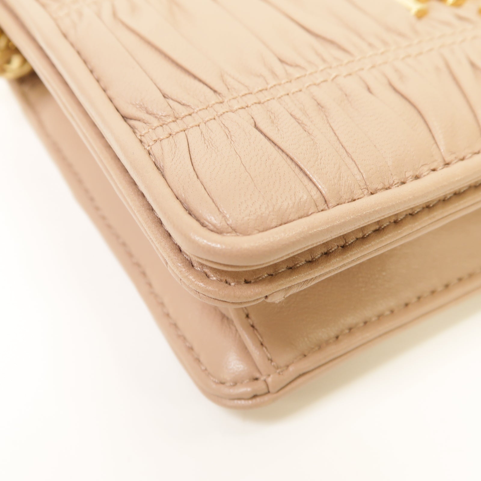 PRADA 羊皮皮革Nappa Gaufre Flap Cipria金扣鏈帶肩背袋粉紅色
