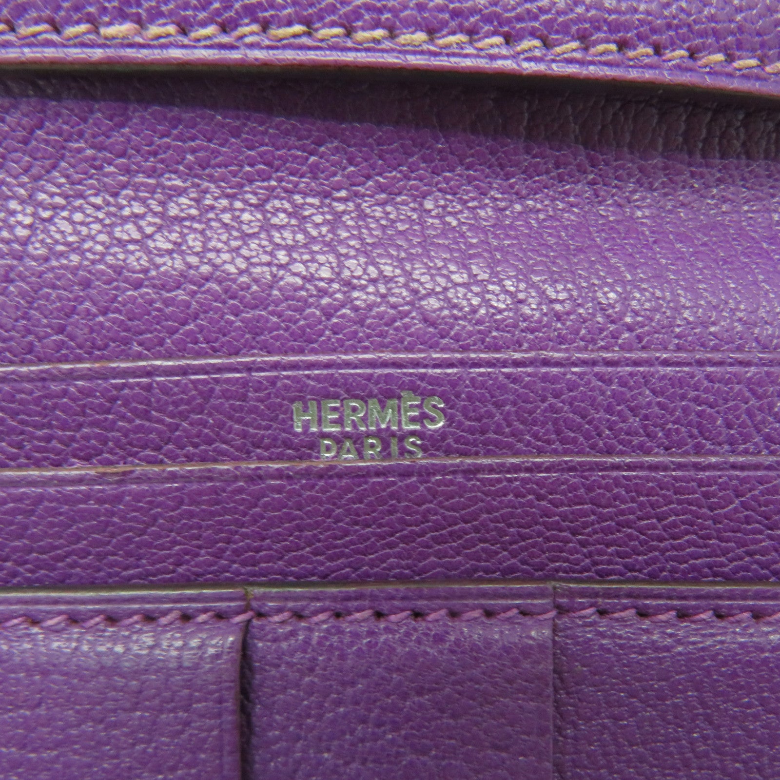 HERMES Chevre皮革Bearn W Snap Long Wallet銀扣長錢包5H紫色