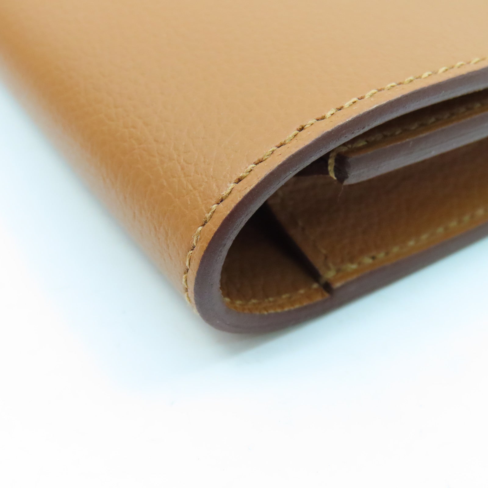 HERMES Evercolor Leather Roulis Slim Silver Buckle Wallet Classic Camel/Bubble Green
