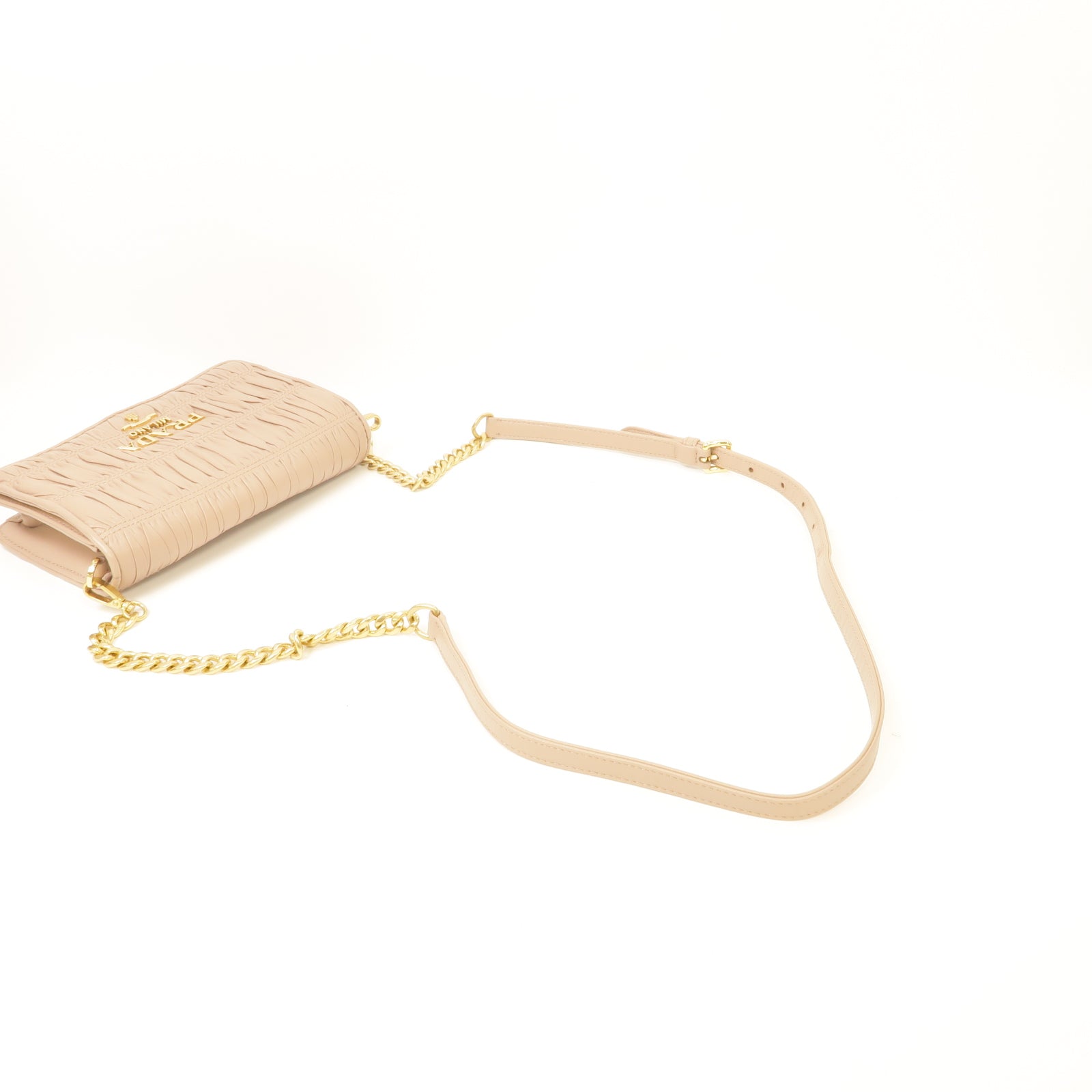PRADA 羊皮皮革Nappa Gaufre Flap Cipria金扣鏈帶肩背袋粉紅色