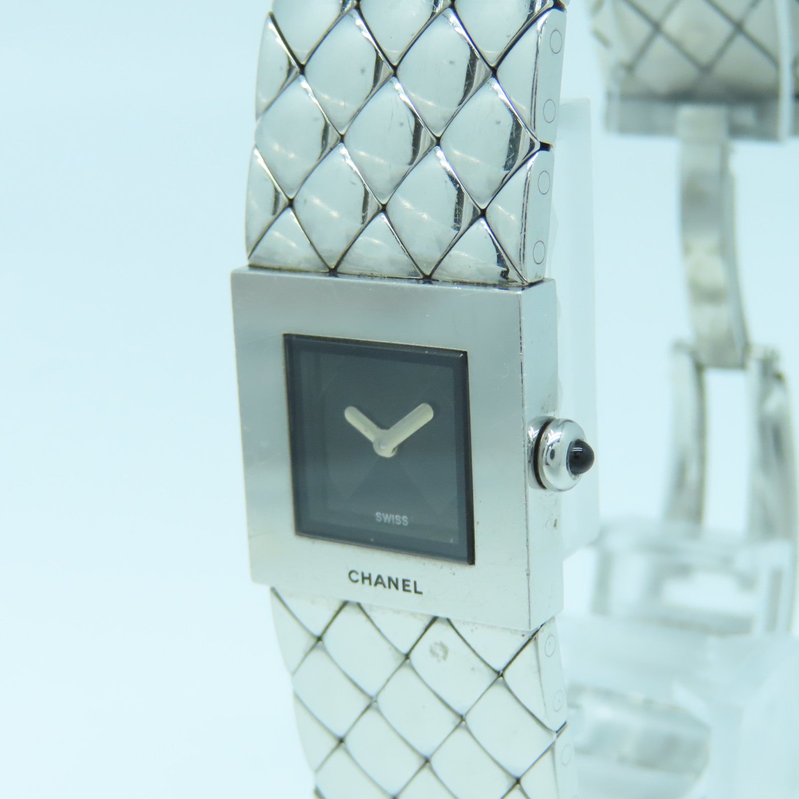 CHANEL Matelasse Bracelet Watch Stainless Steel Watch Quartz Movement Black