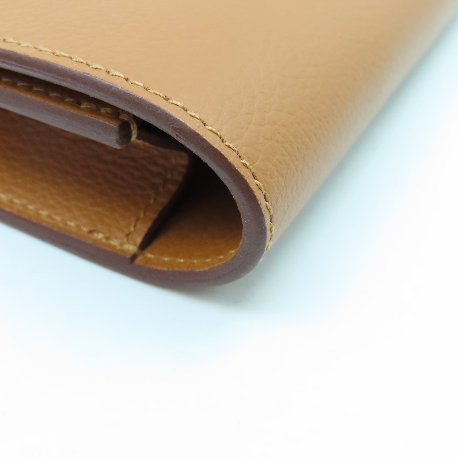 HERMES Evercolor Leather Roulis Slim Silver Buckle Wallet Classic Camel/Bubble Green