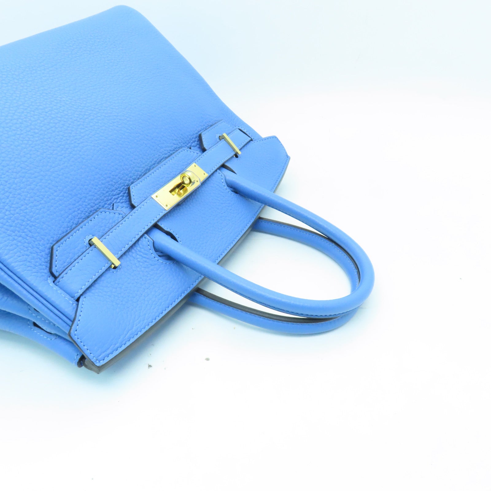 HERMES Togo皮革Birkin 30金扣手挽袋淺藍色