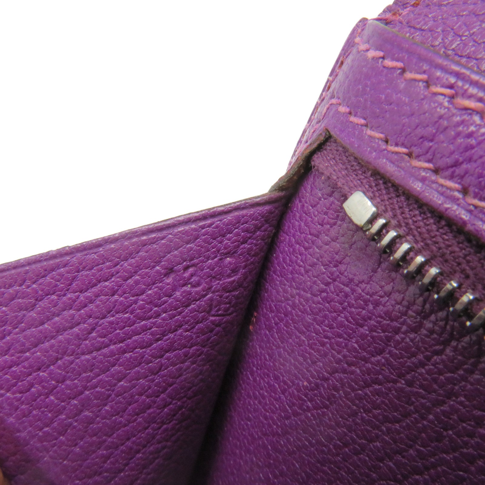 HERMES Chevre皮革Bearn W Snap Long Wallet銀扣長錢包5H紫色